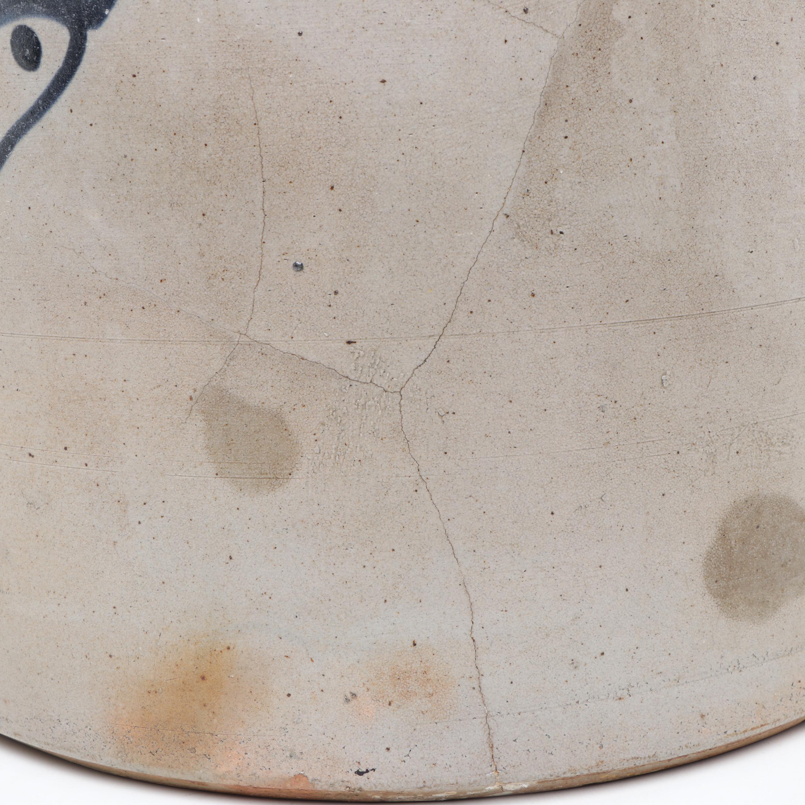 New York Stoneware Three Gallon Stoneware Crock with Freehand Cobalt Bird