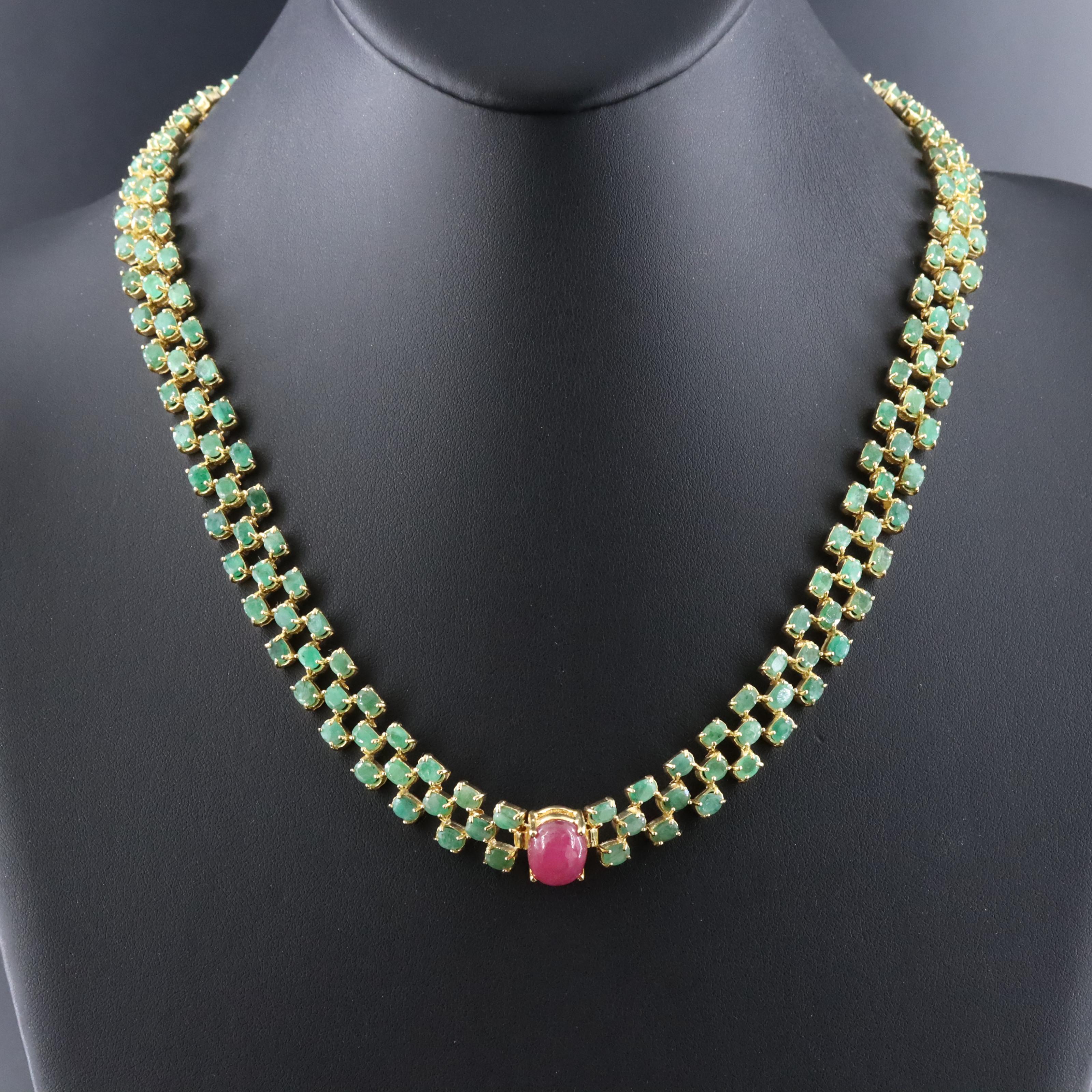 Sterling Star Filled Corundum and Emerald Necklace