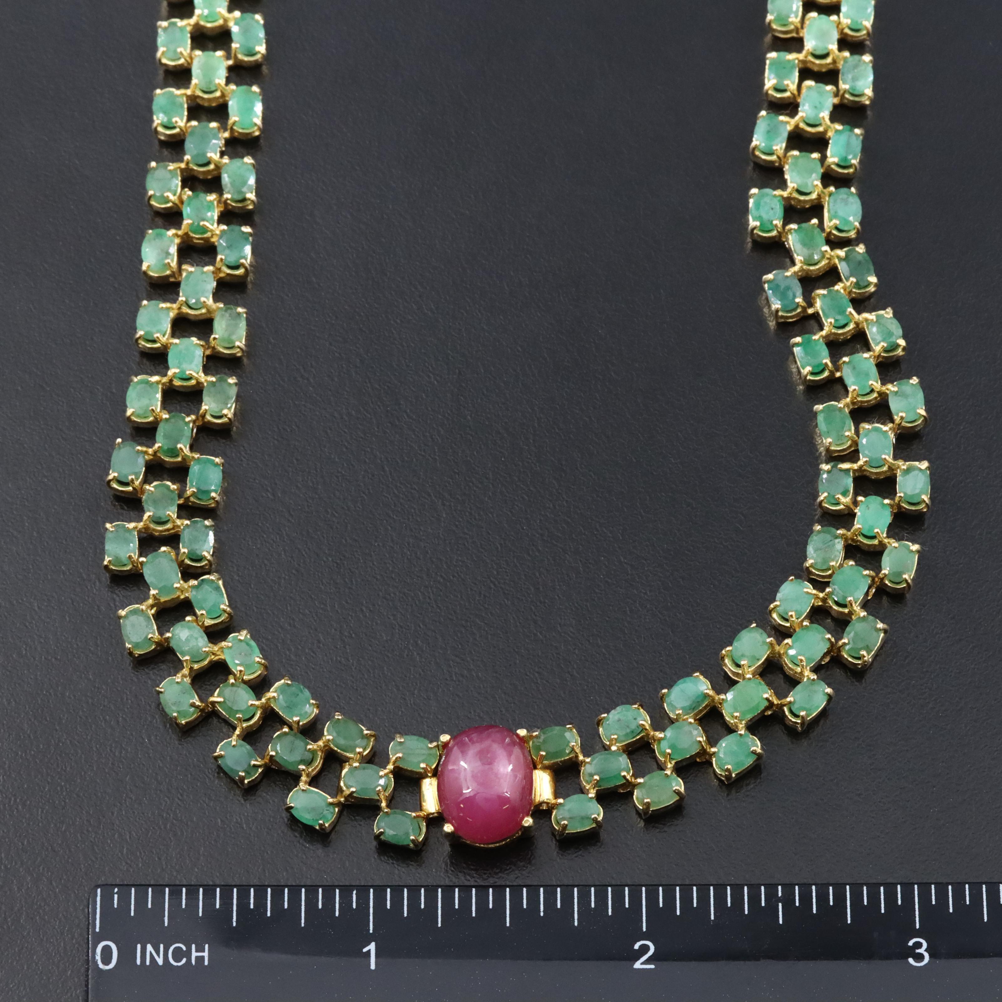 Sterling Star Filled Corundum and Emerald Necklace