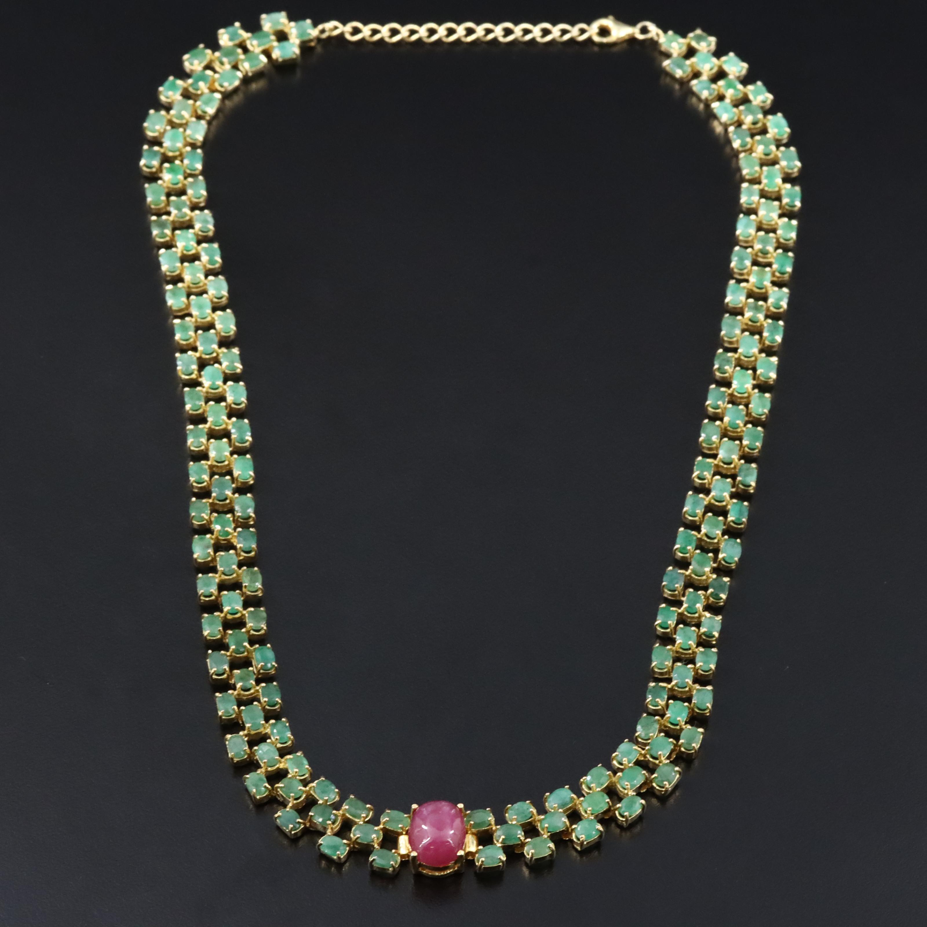 Sterling Star Filled Corundum and Emerald Necklace