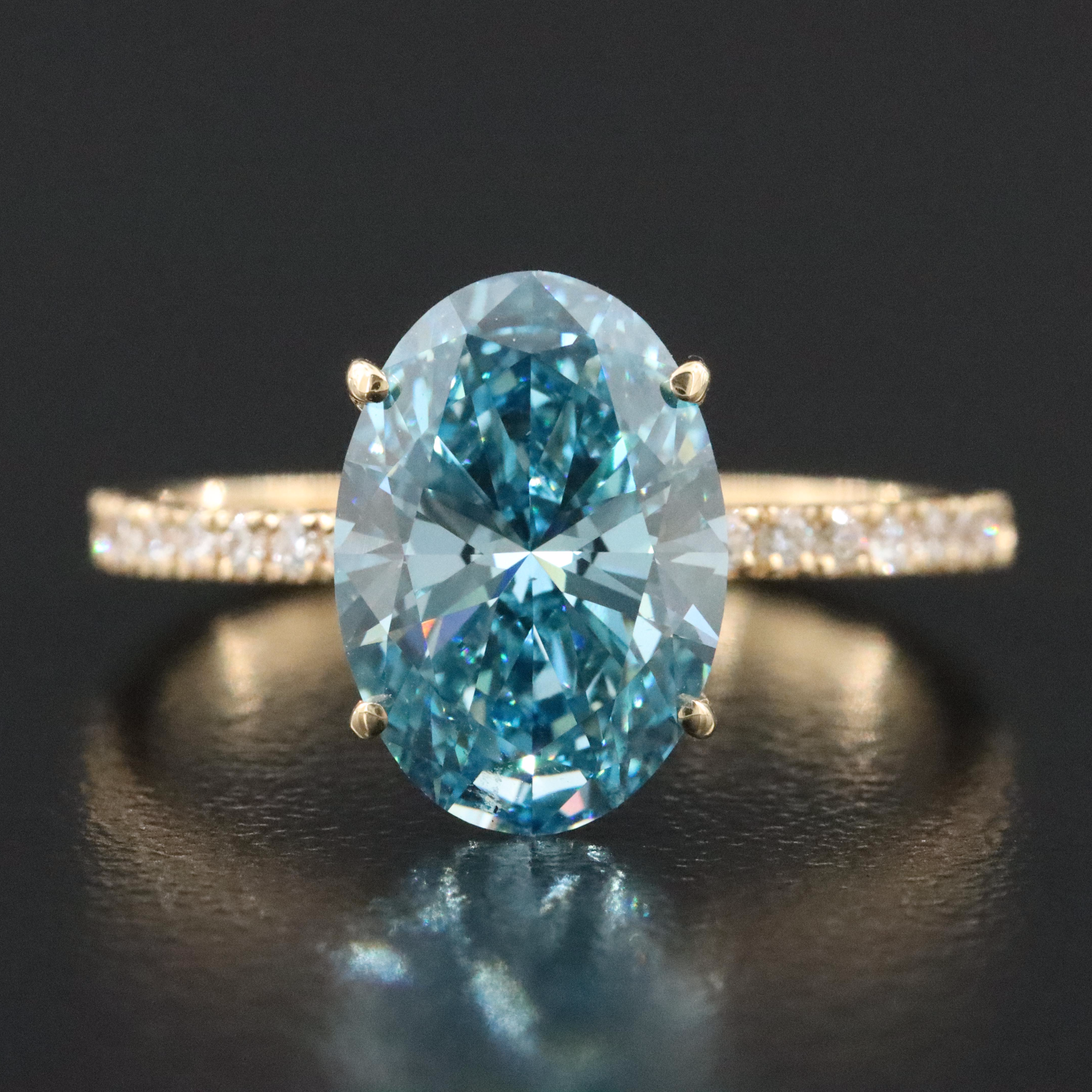 18K 3.19 CTW Lab Grown Diamond Ring with IGI Report and Fancy Blue Center