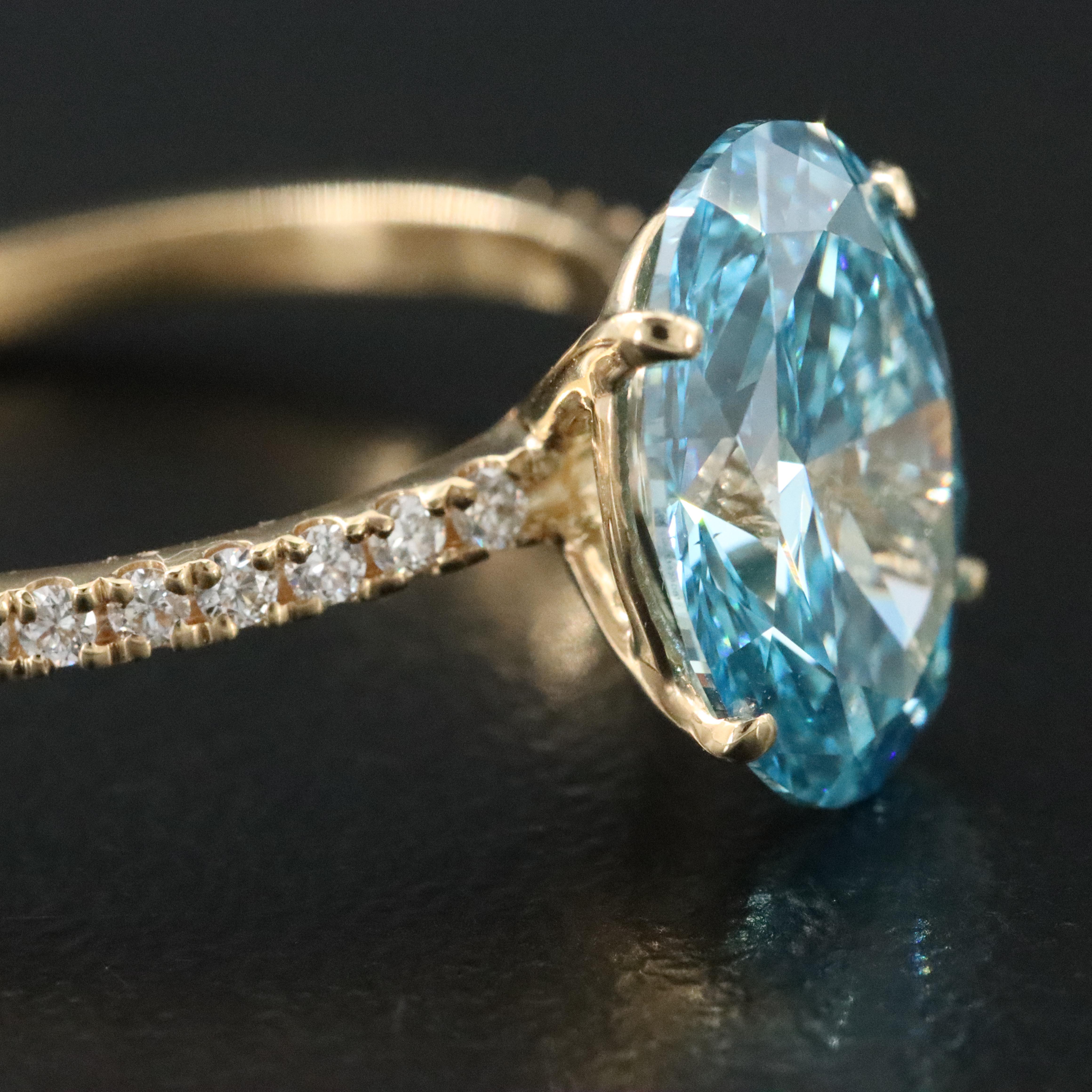 18K 3.19 CTW Lab Grown Diamond Ring with IGI Report and Fancy Blue Center