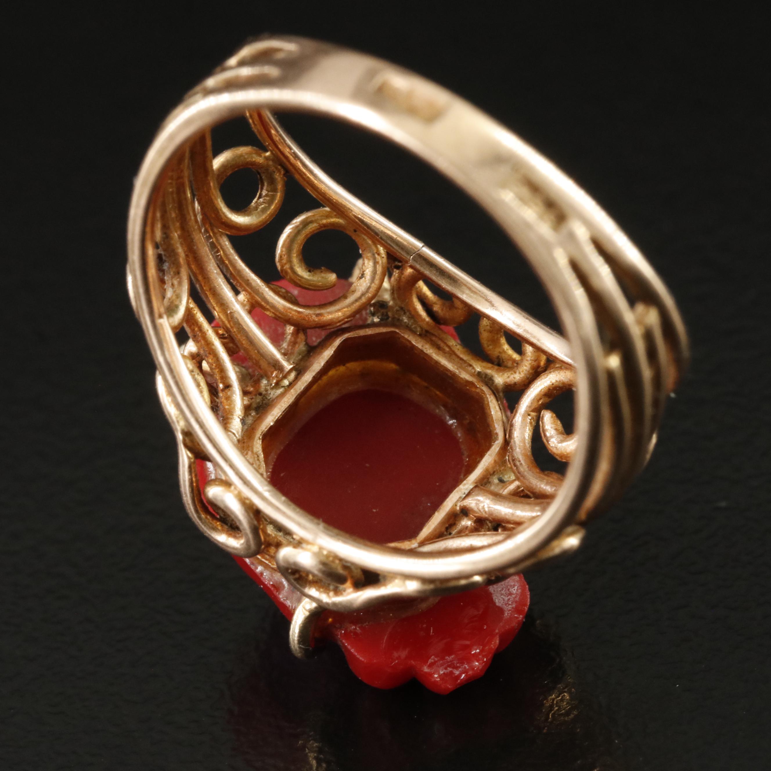 Tiffany & Co Favrile Glass Scarab in 14K Rose Gold Scroll Ring