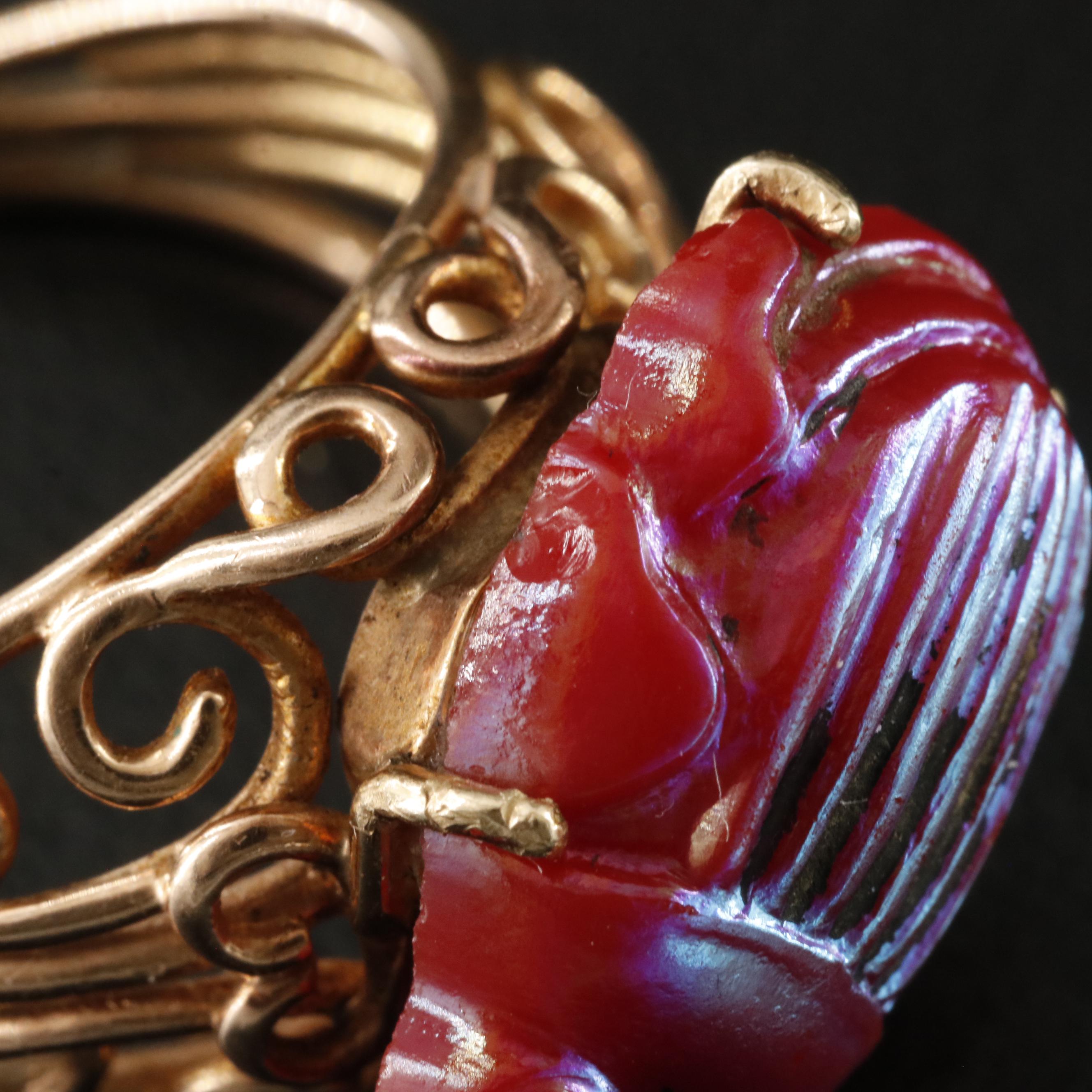 Tiffany & Co Favrile Glass Scarab in 14K Rose Gold Scroll Ring