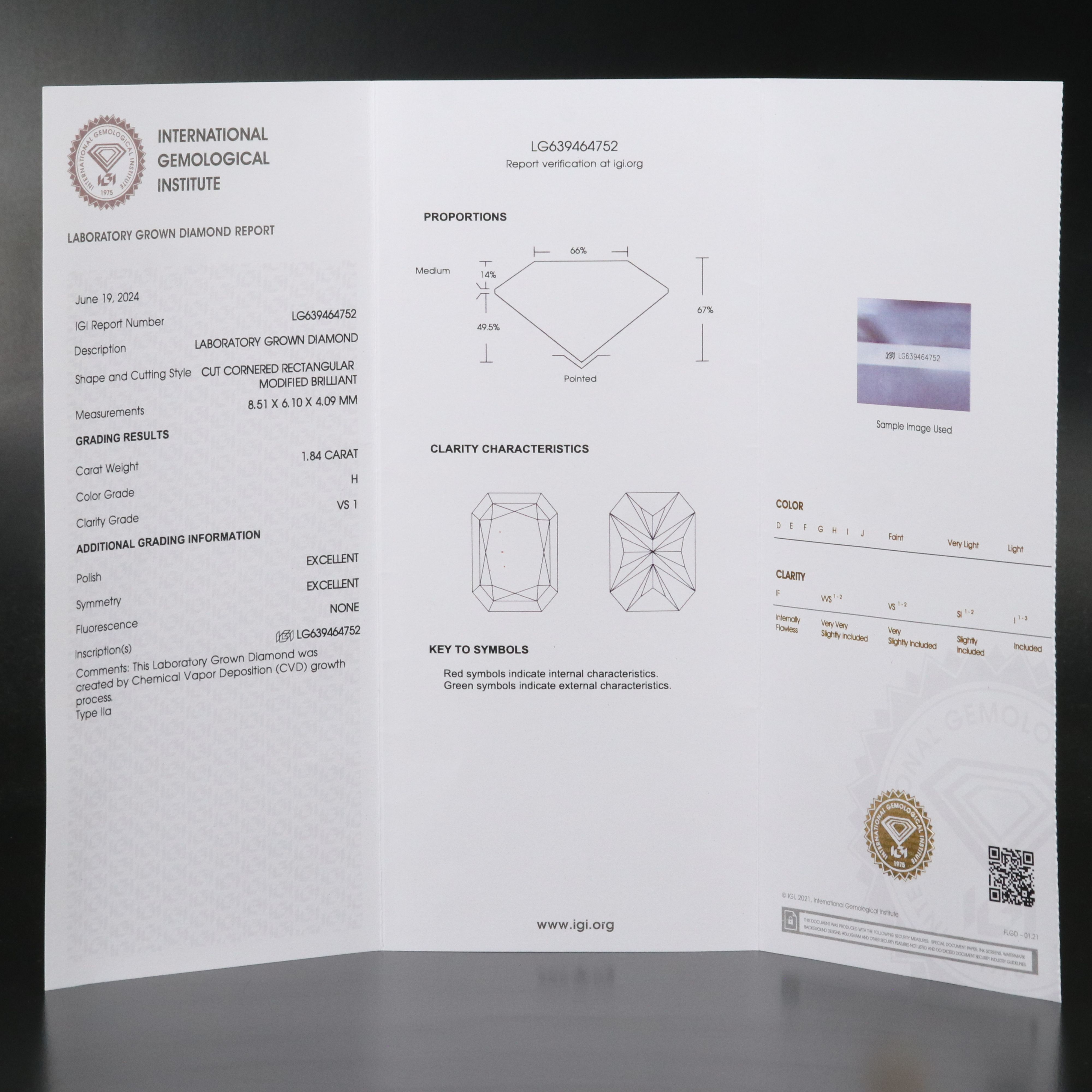 Loose 1.84 CT Lab Grown Diamond with IGI Report