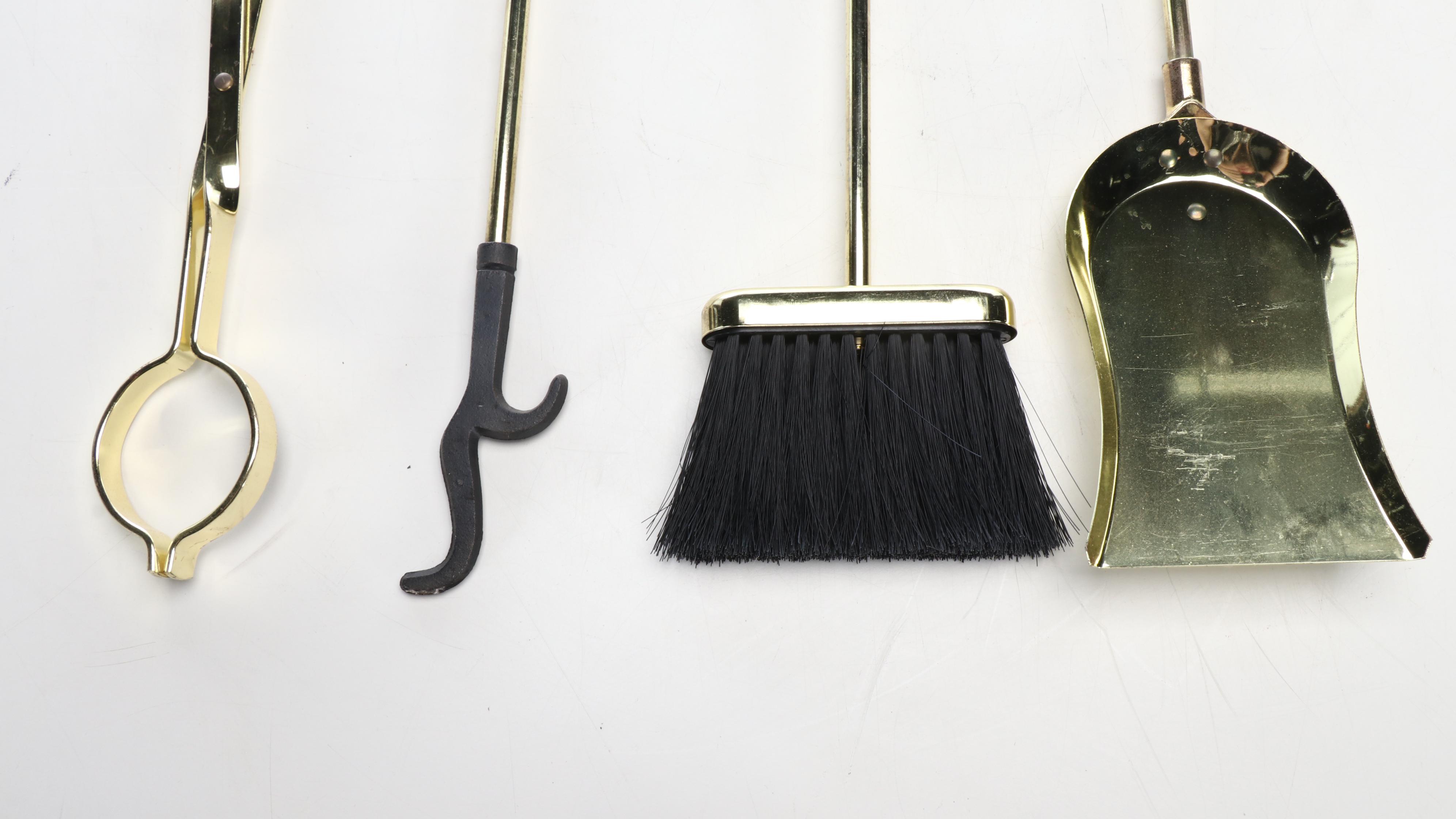 Brass and Marble Handled Fireplace Tool Set