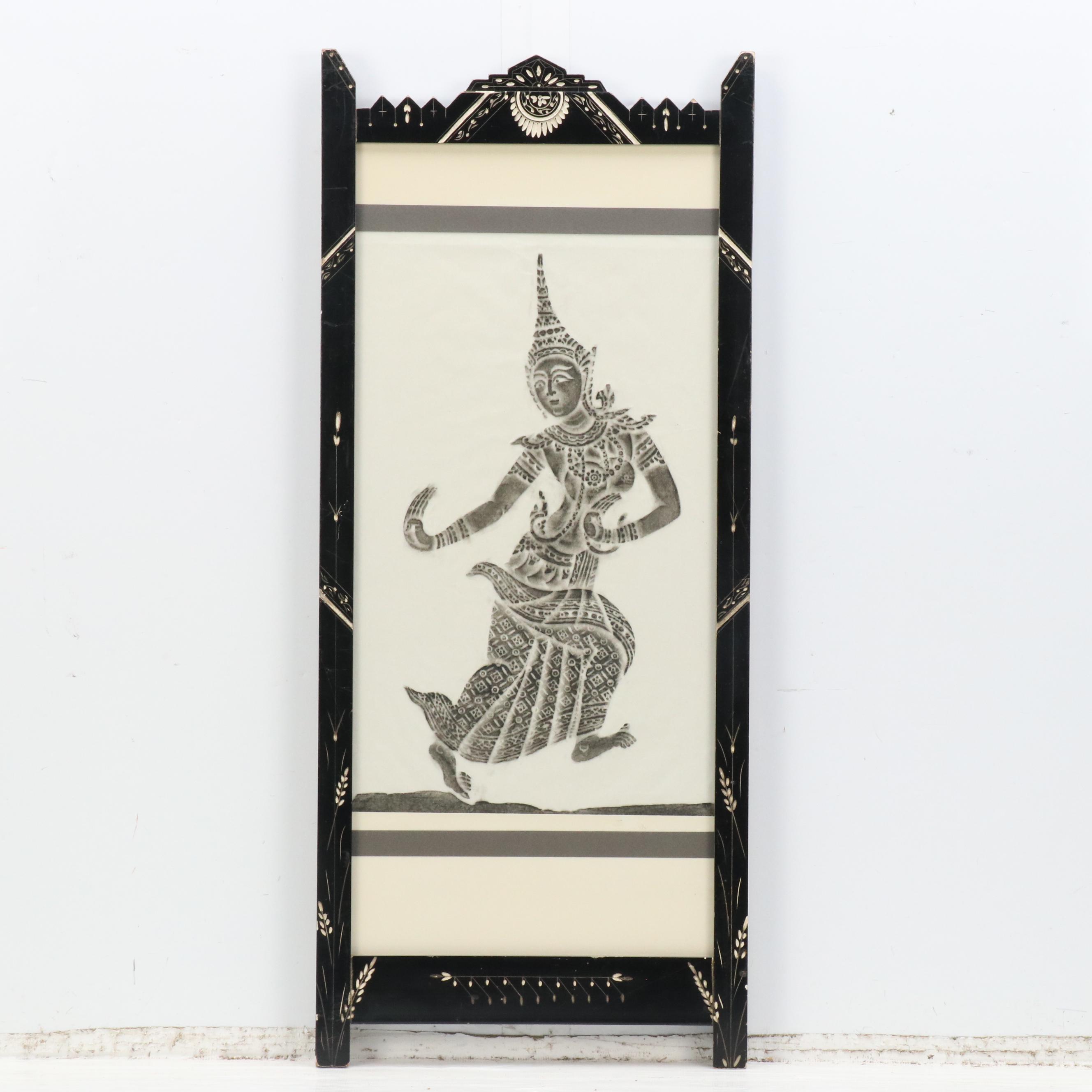 Pair of Thai Temple Rubbings in Carved Frames
