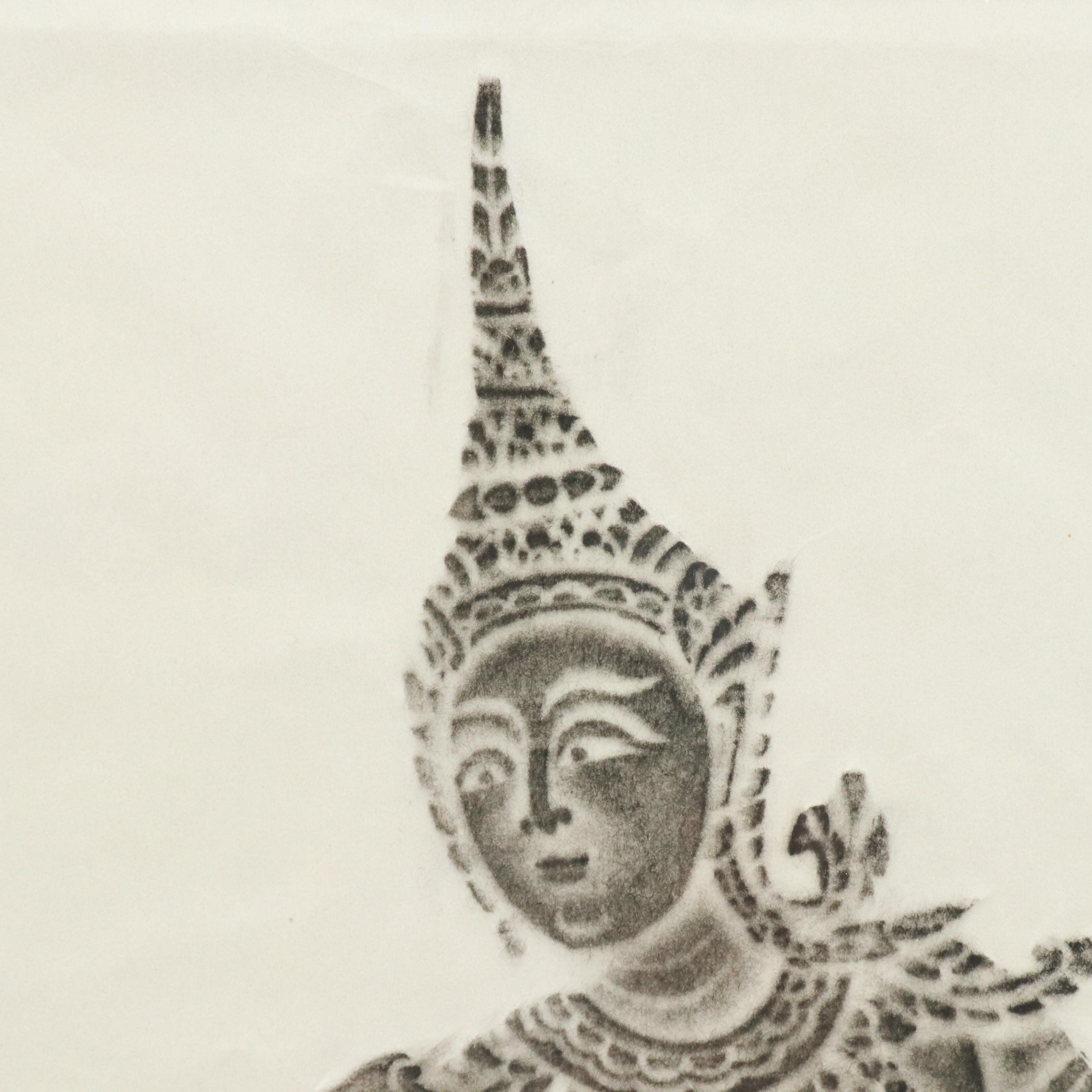 Pair of Thai Temple Rubbings in Carved Frames