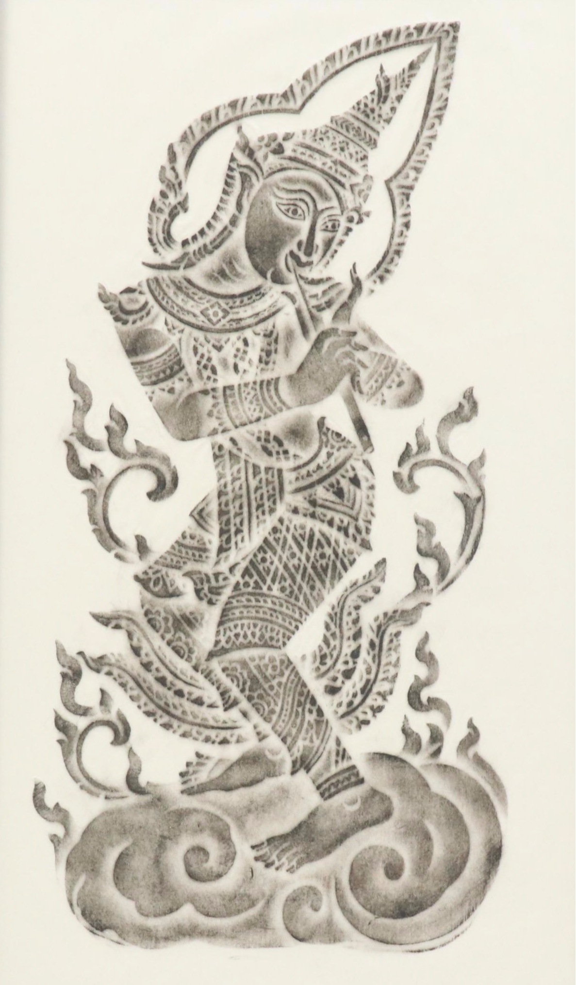 Pair of Thai Temple Rubbings in Carved Frames