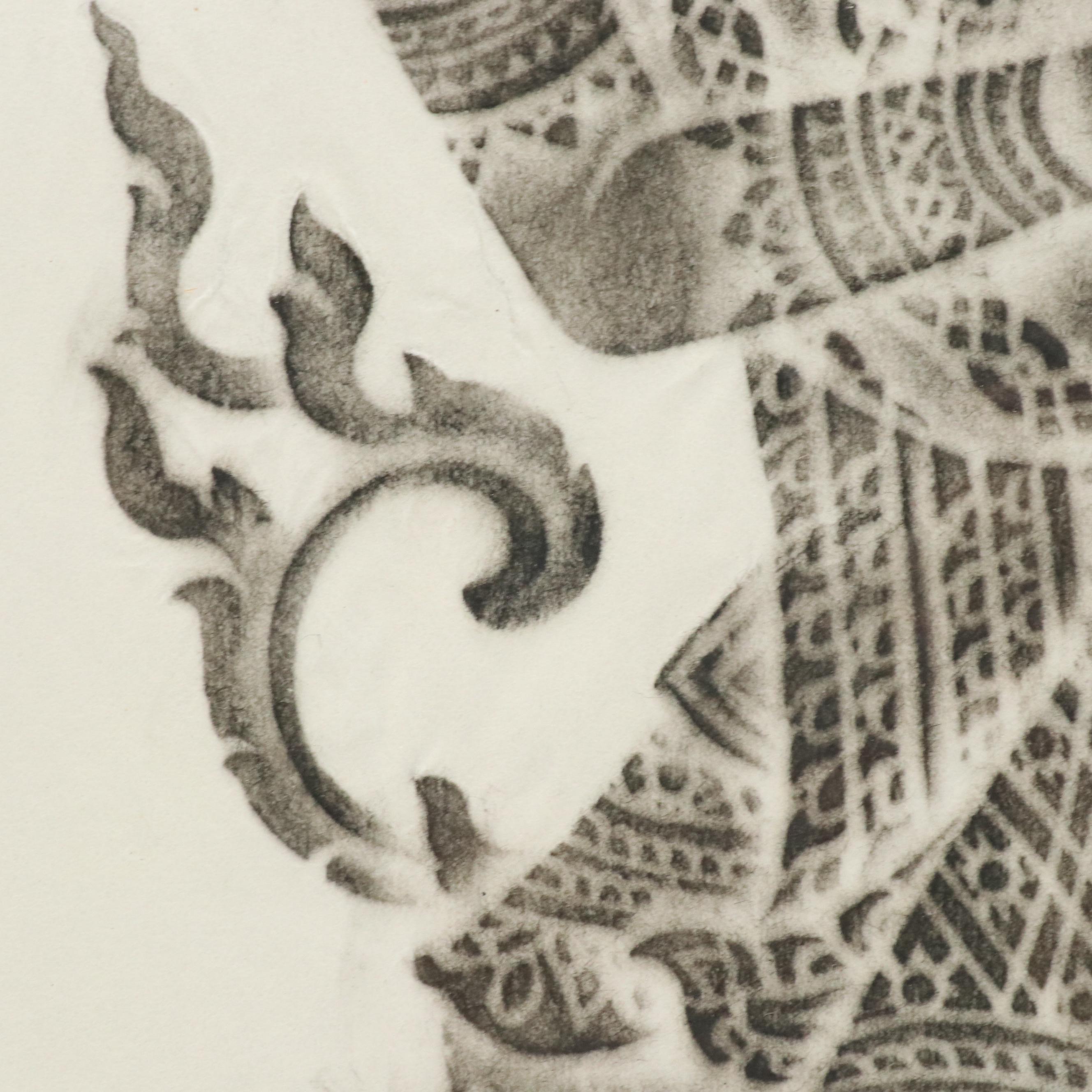 Pair of Thai Temple Rubbings in Carved Frames