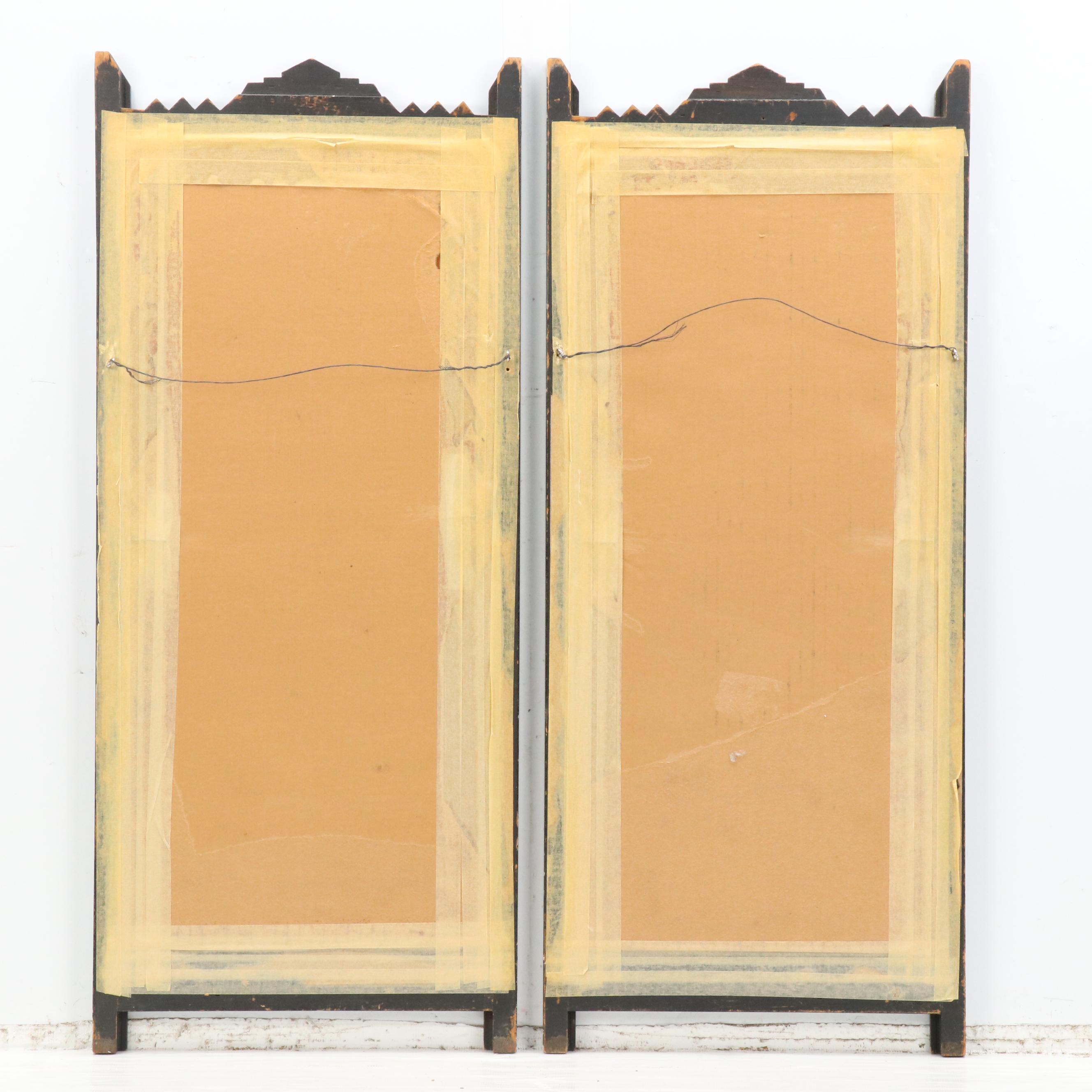 Pair of Thai Temple Rubbings in Carved Frames