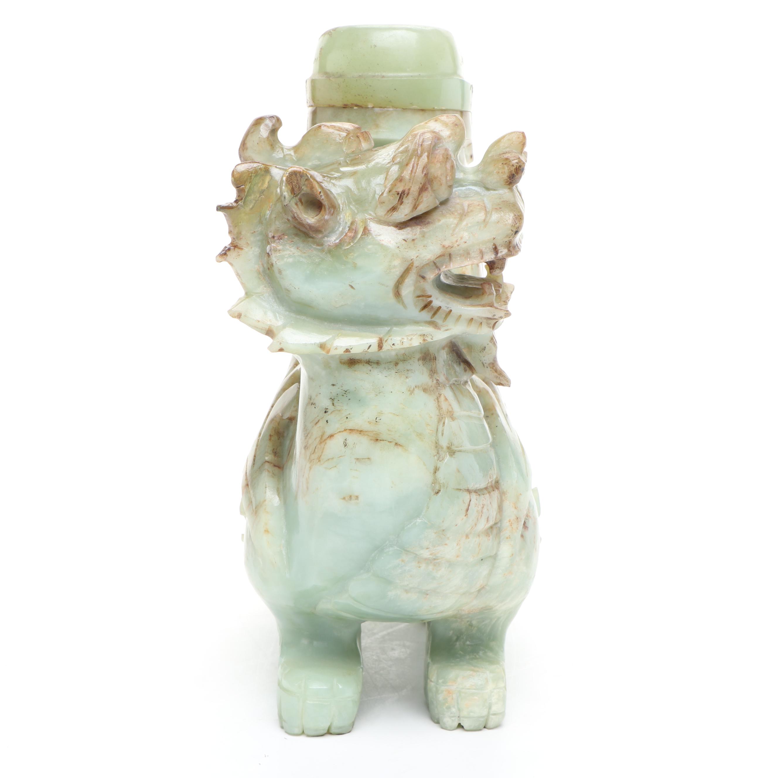 Chinese Carved Serpentine Guardian Lion Box