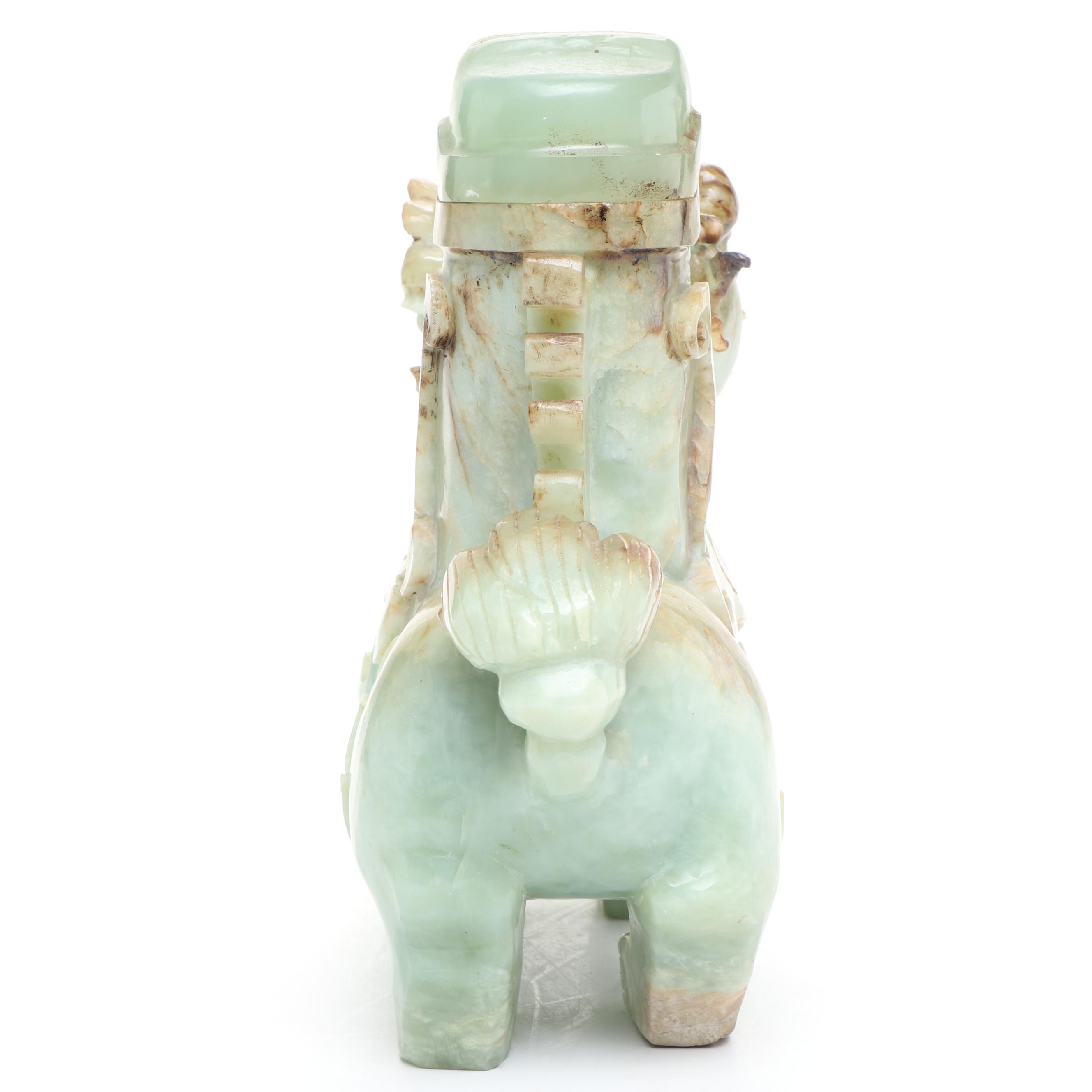 Chinese Carved Serpentine Guardian Lion Box