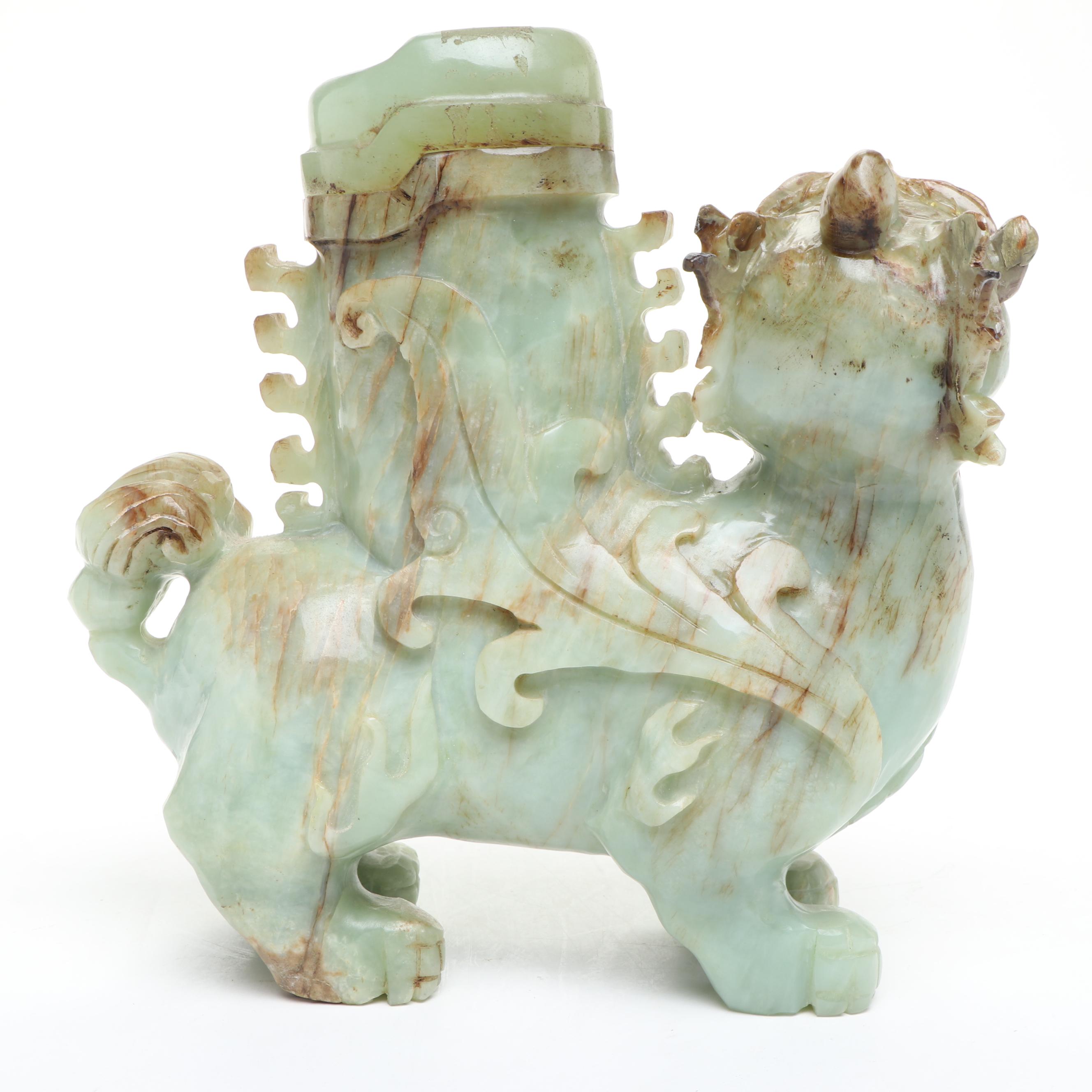 Chinese Carved Serpentine Guardian Lion Box