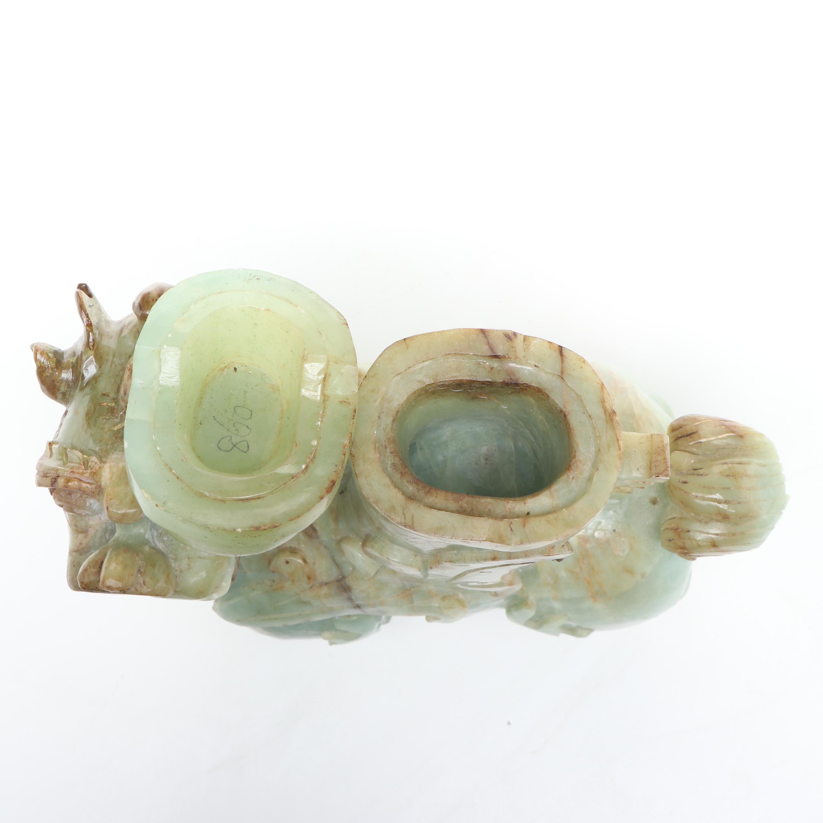 Chinese Carved Serpentine Guardian Lion Box