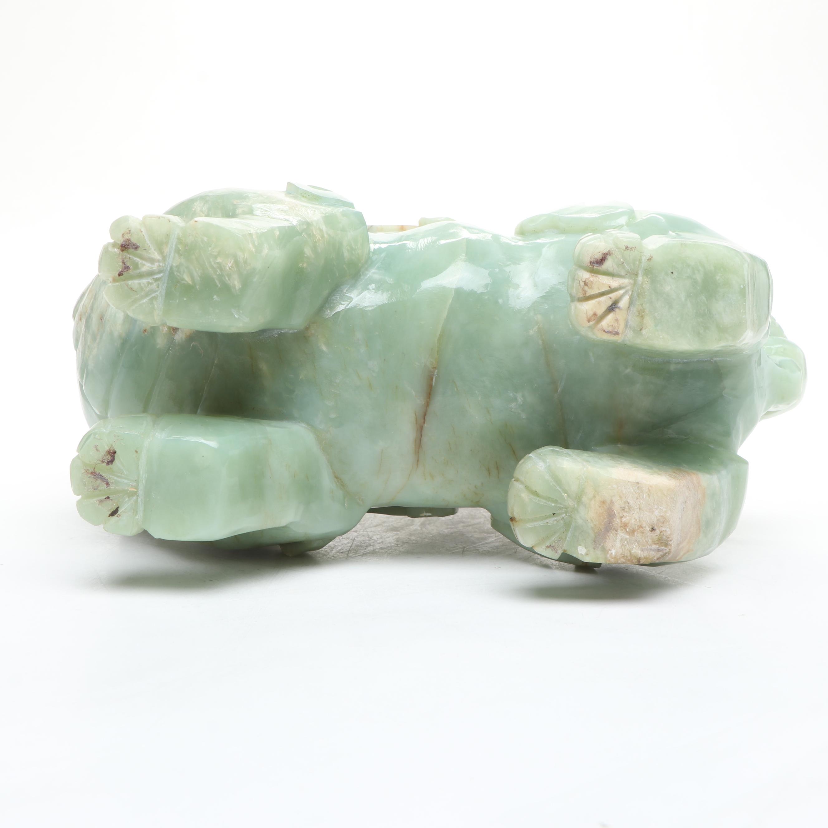 Chinese Carved Serpentine Guardian Lion Box