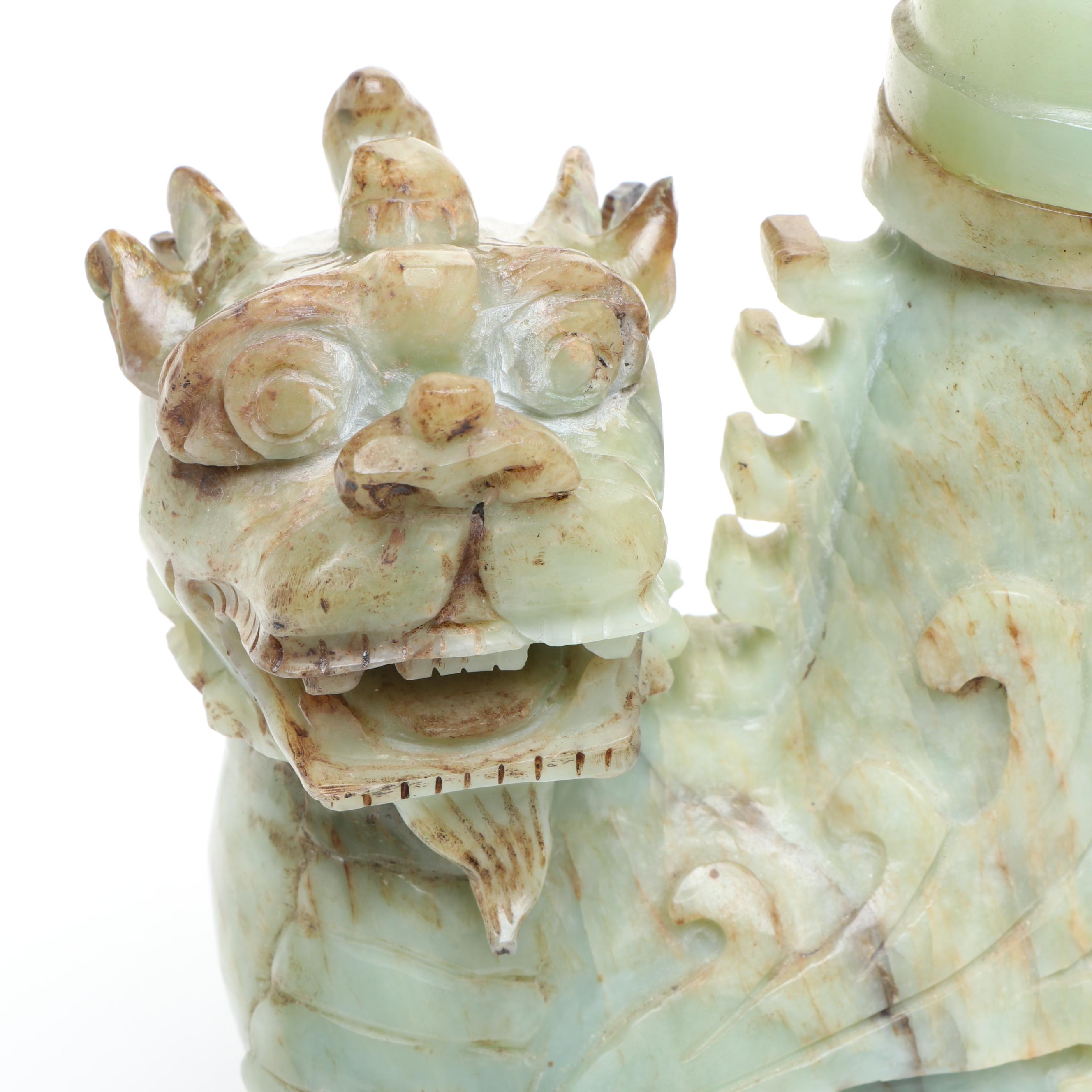 Chinese Carved Serpentine Guardian Lion Box