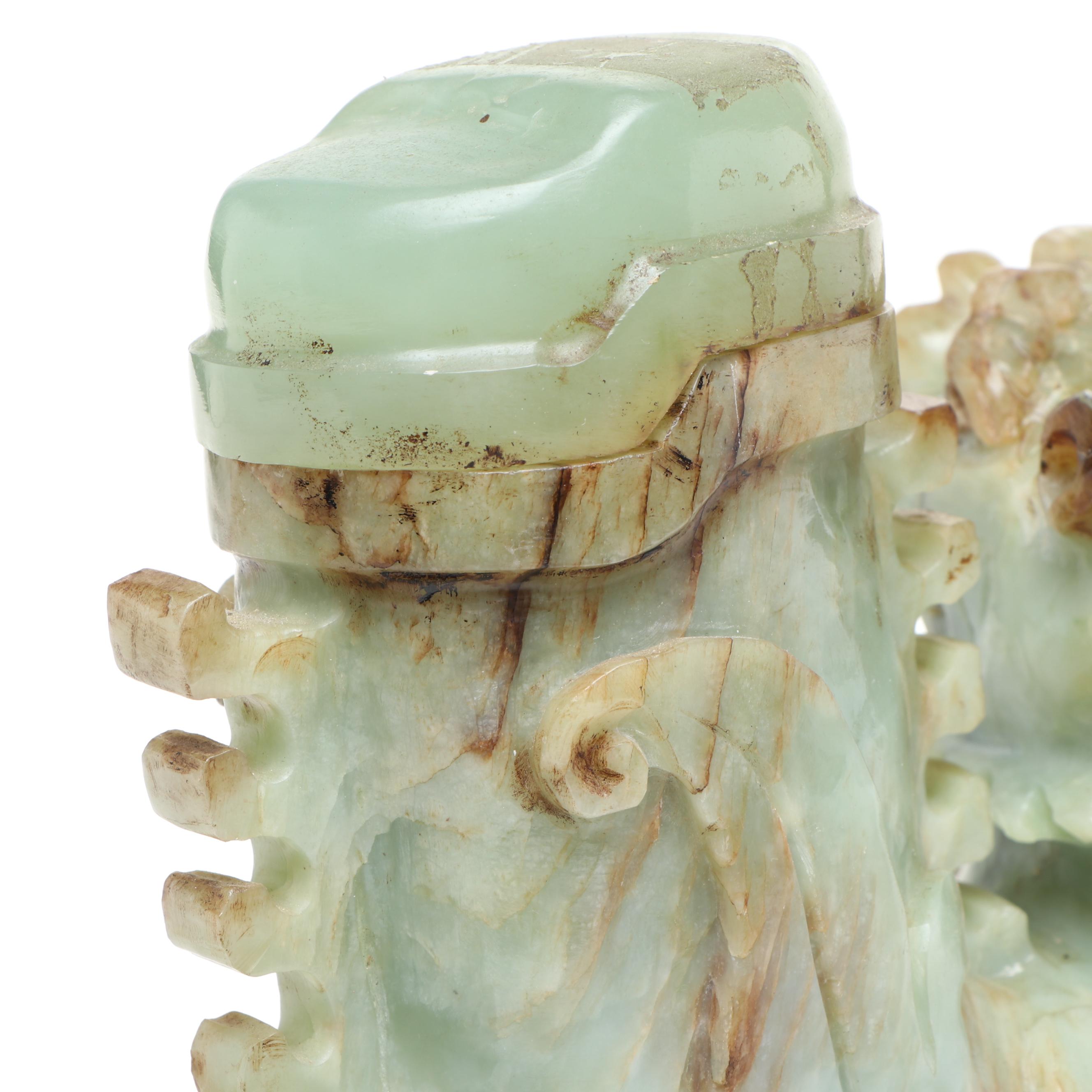 Chinese Carved Serpentine Guardian Lion Box