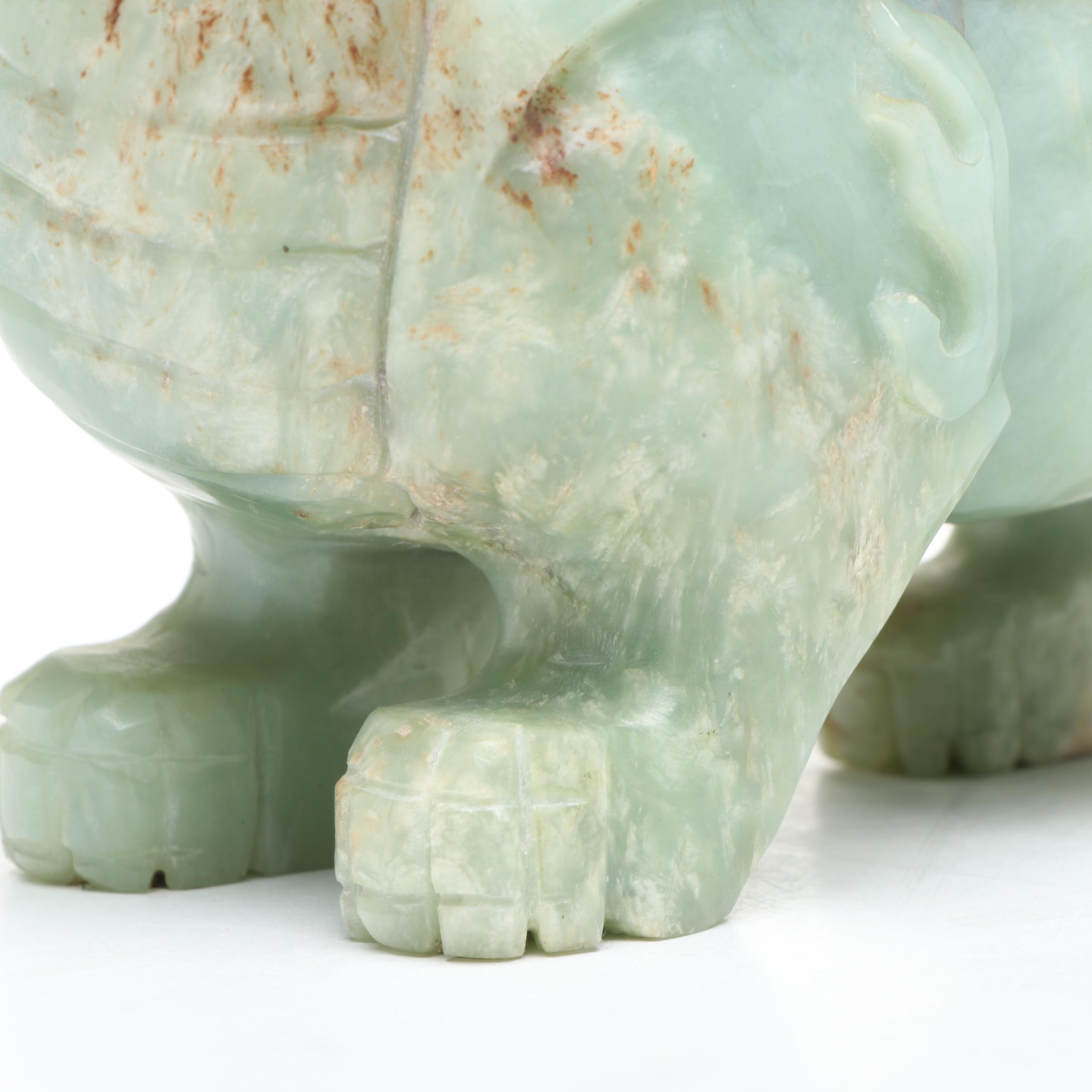 Chinese Carved Serpentine Guardian Lion Box