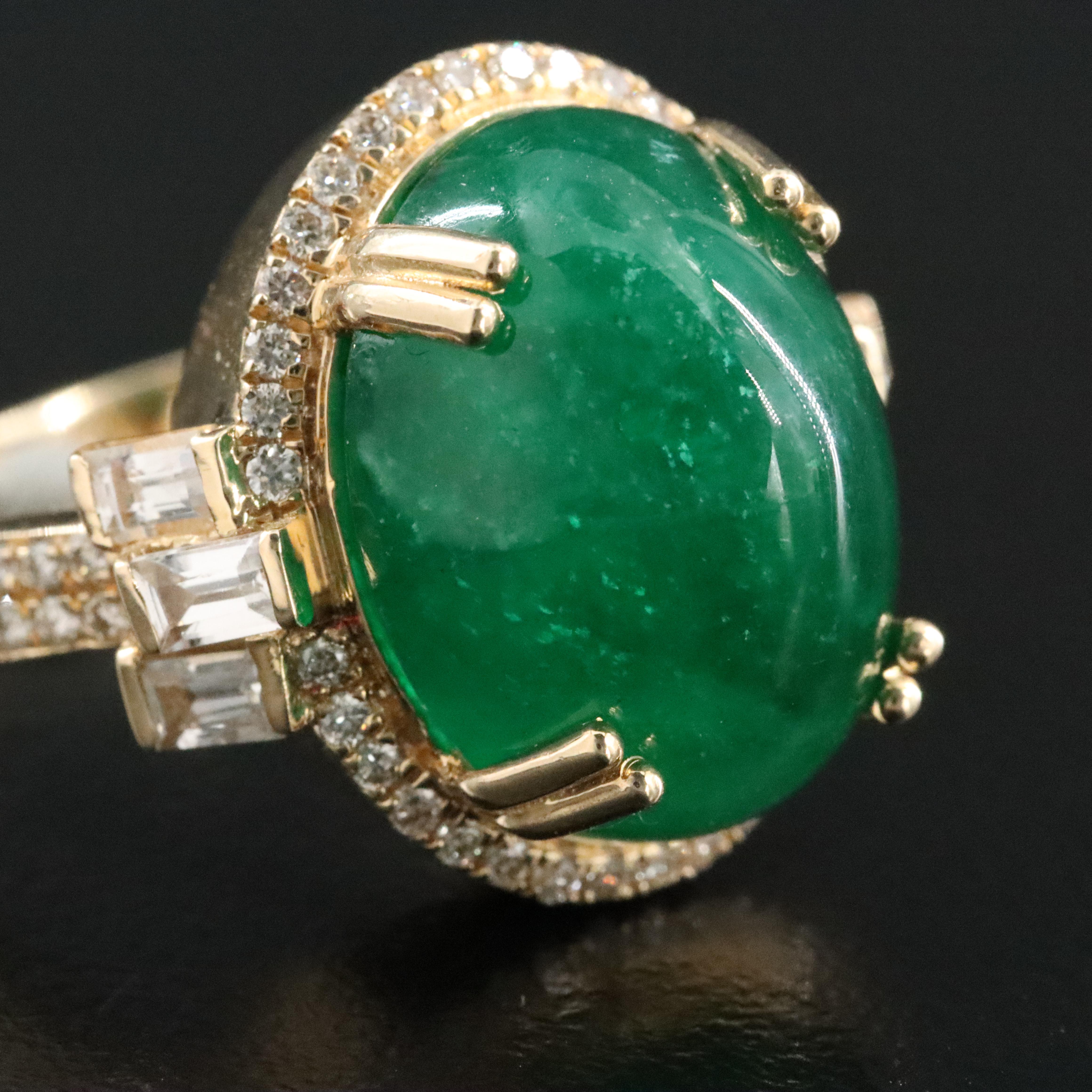 14K 11.54 CT Emerald, Diamond and White Sapphire Ring with IGI Report