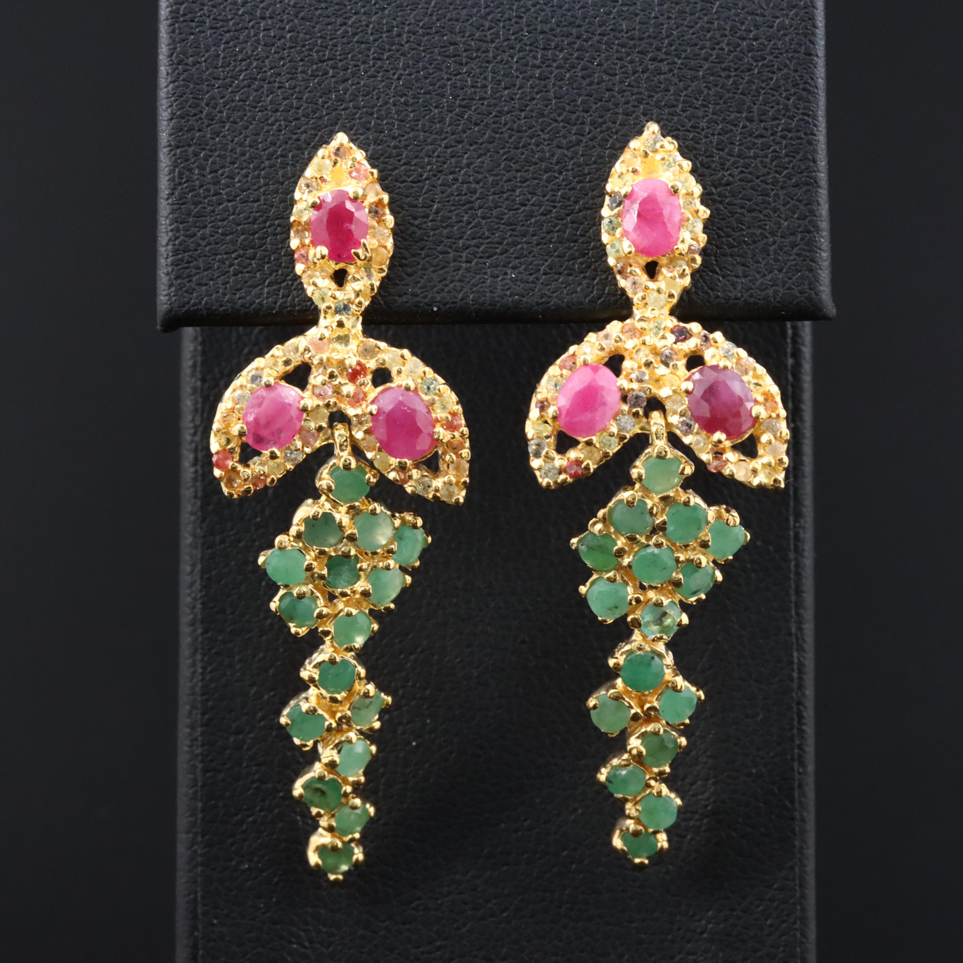 Sterling Filled Corundum, Emerald and Sapphire Earrings