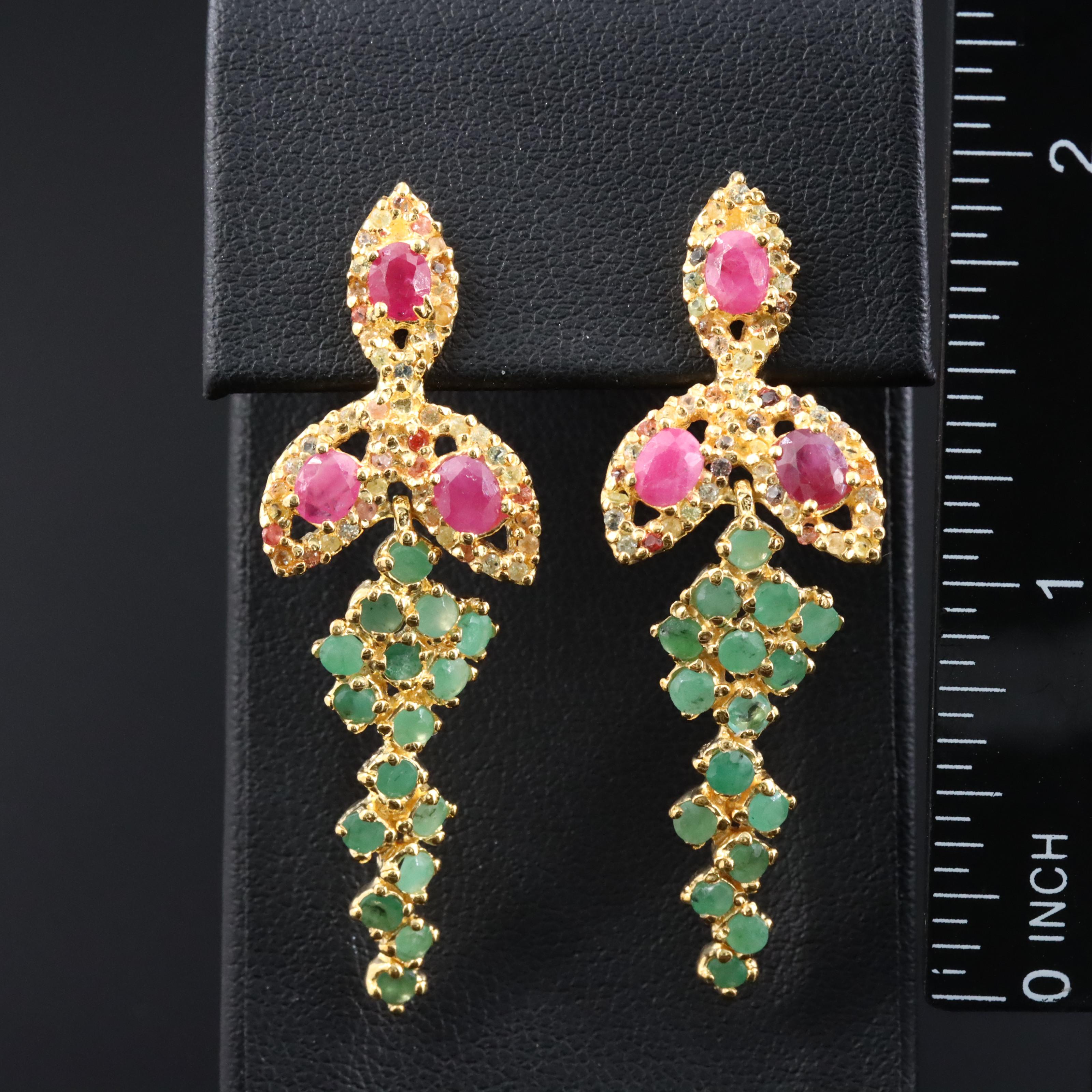 Sterling Filled Corundum, Emerald and Sapphire Earrings