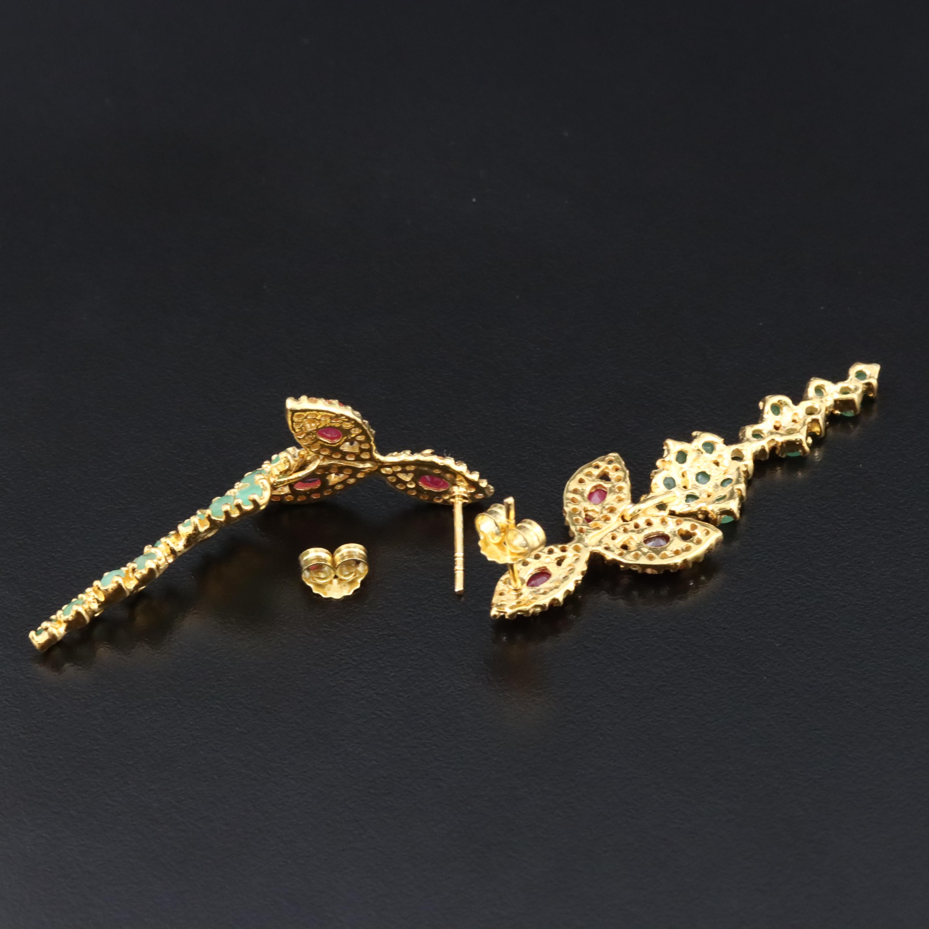 Sterling Filled Corundum, Emerald and Sapphire Earrings