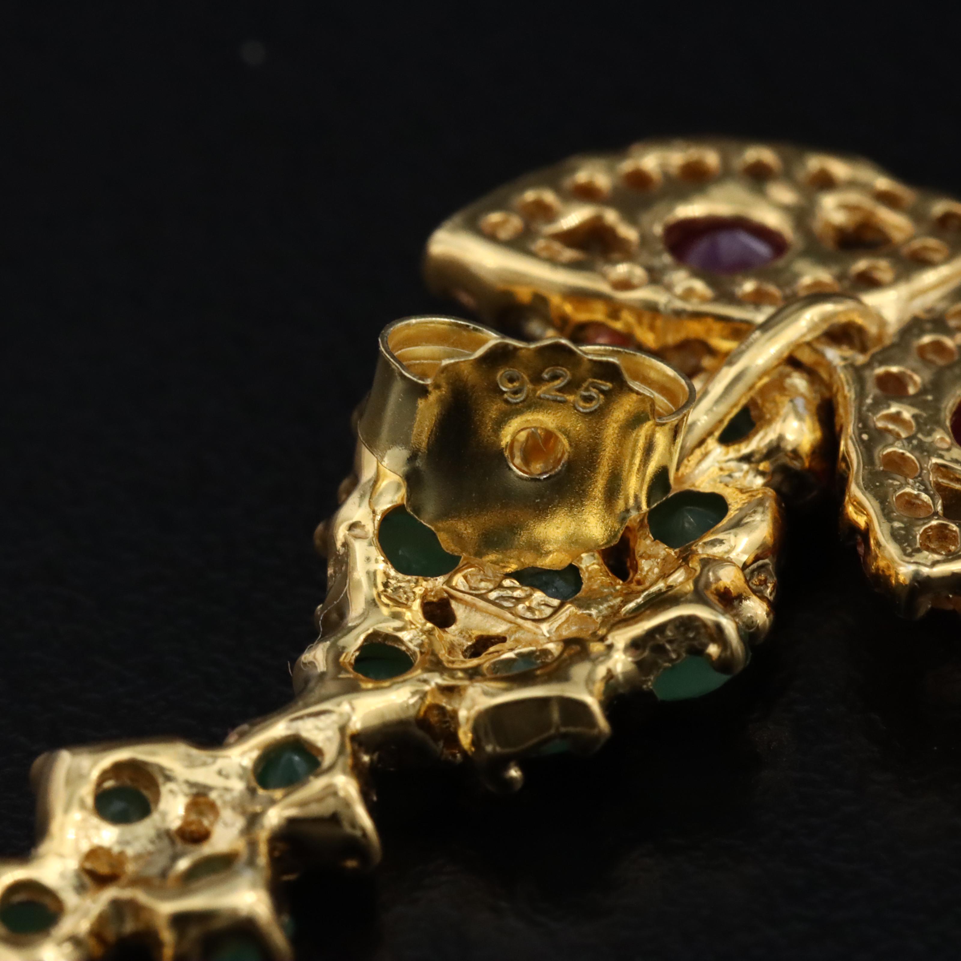 Sterling Filled Corundum, Emerald and Sapphire Earrings