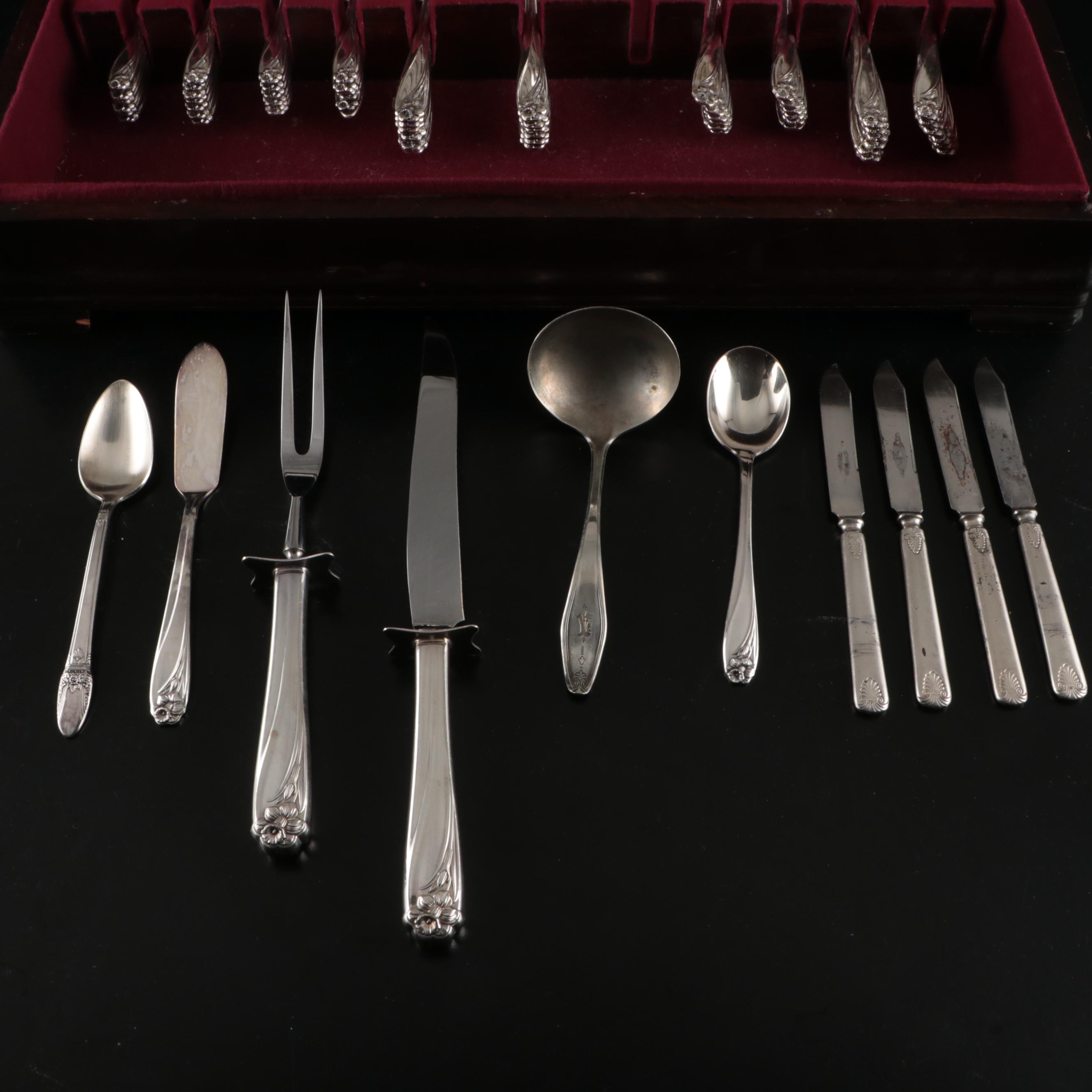1847 Rodgers Bros. "Daffodil" Silver Plate Flatware in Chest, Mid to Late 20th C