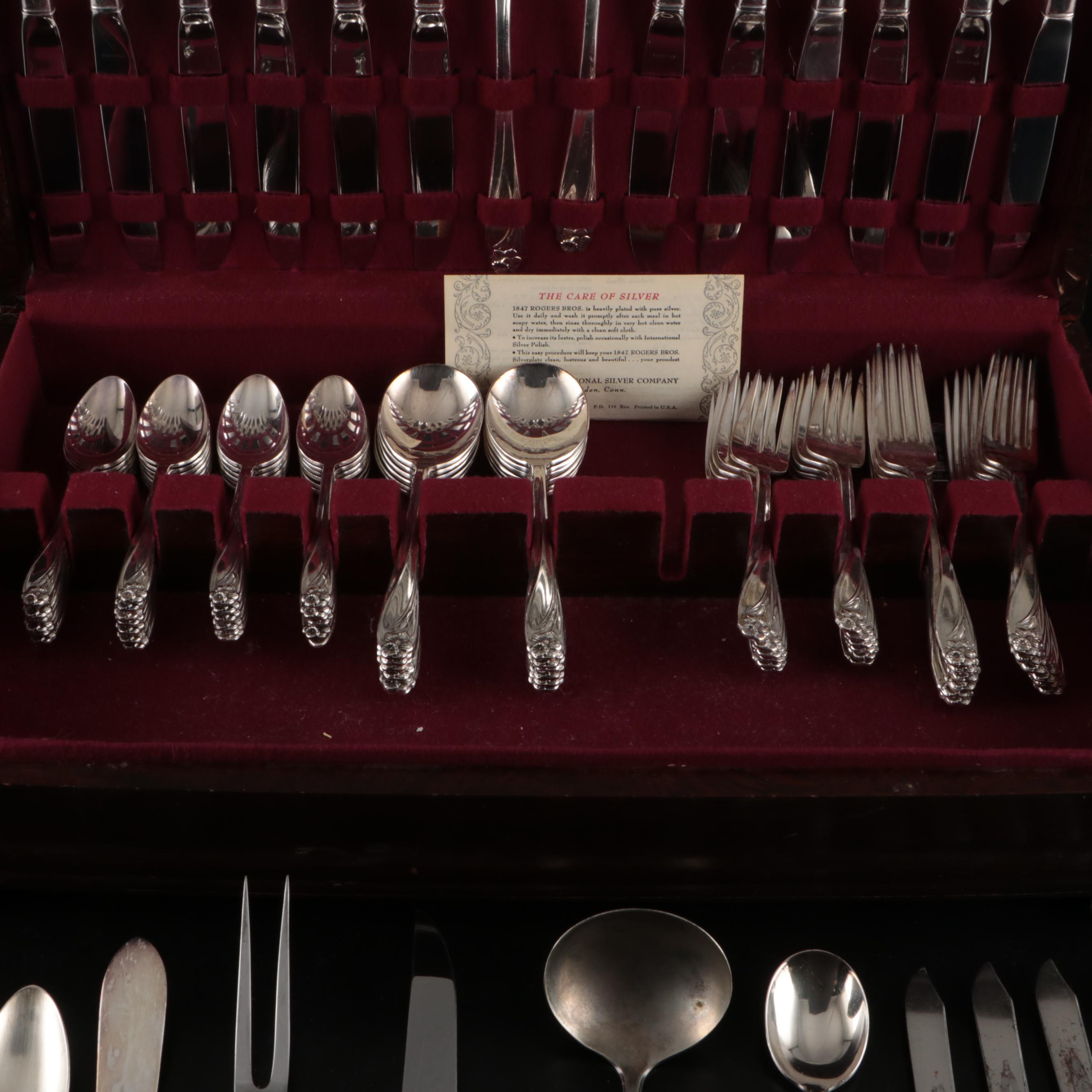 1847 Rodgers Bros. "Daffodil" Silver Plate Flatware in Chest, Mid to Late 20th C