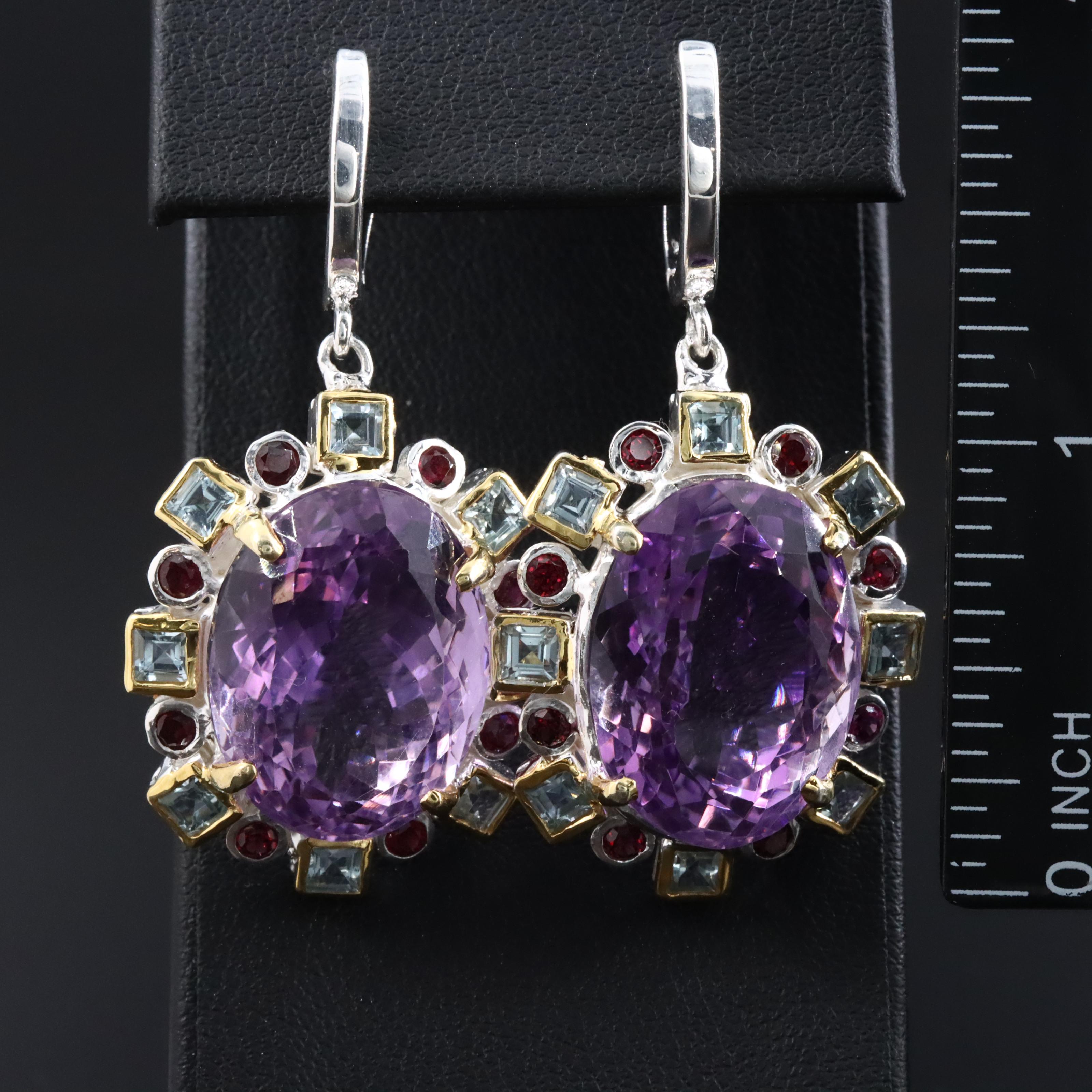 Sterling Amethyst, Rhodolite Garnet and Topaz Earrings