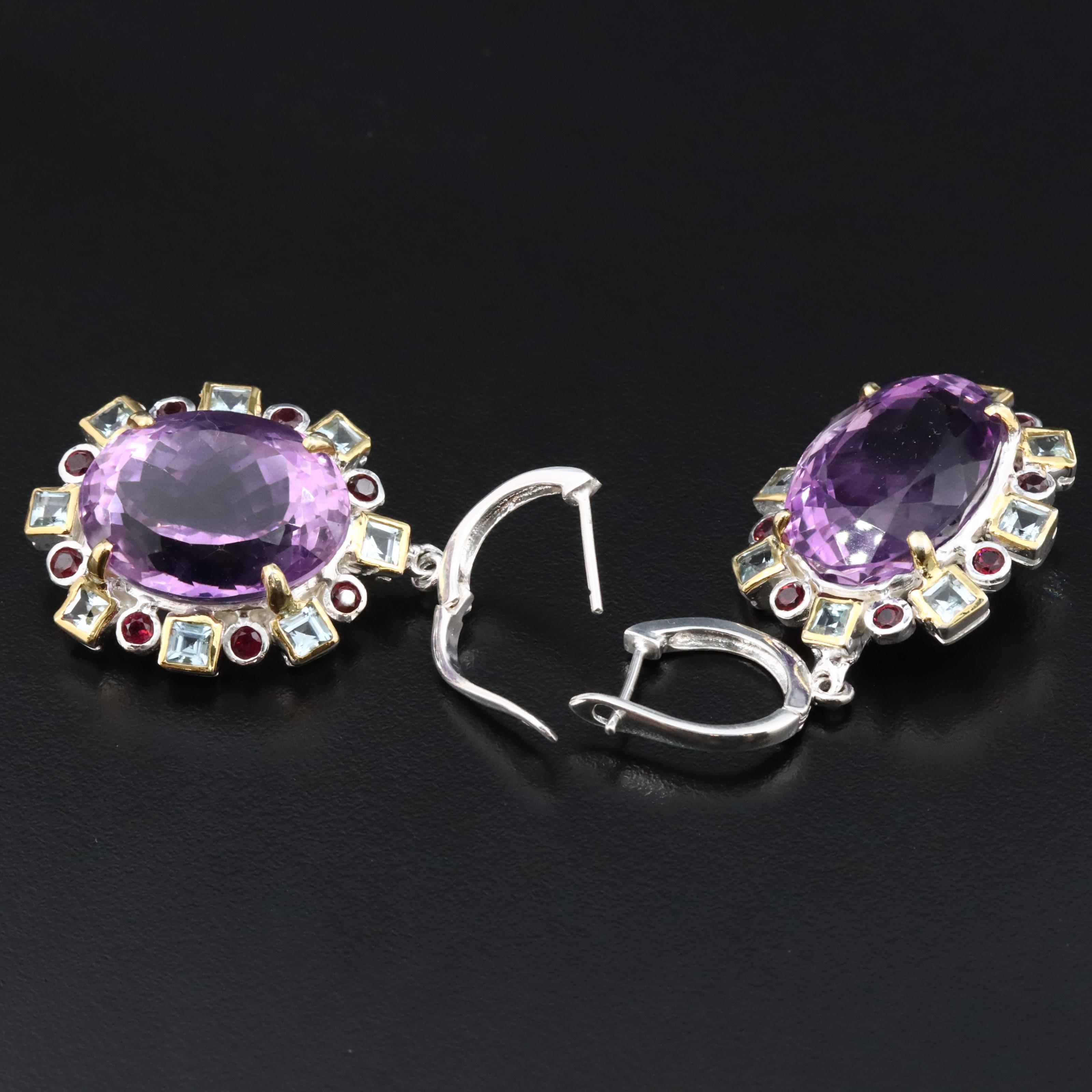 Sterling Amethyst, Rhodolite Garnet and Topaz Earrings