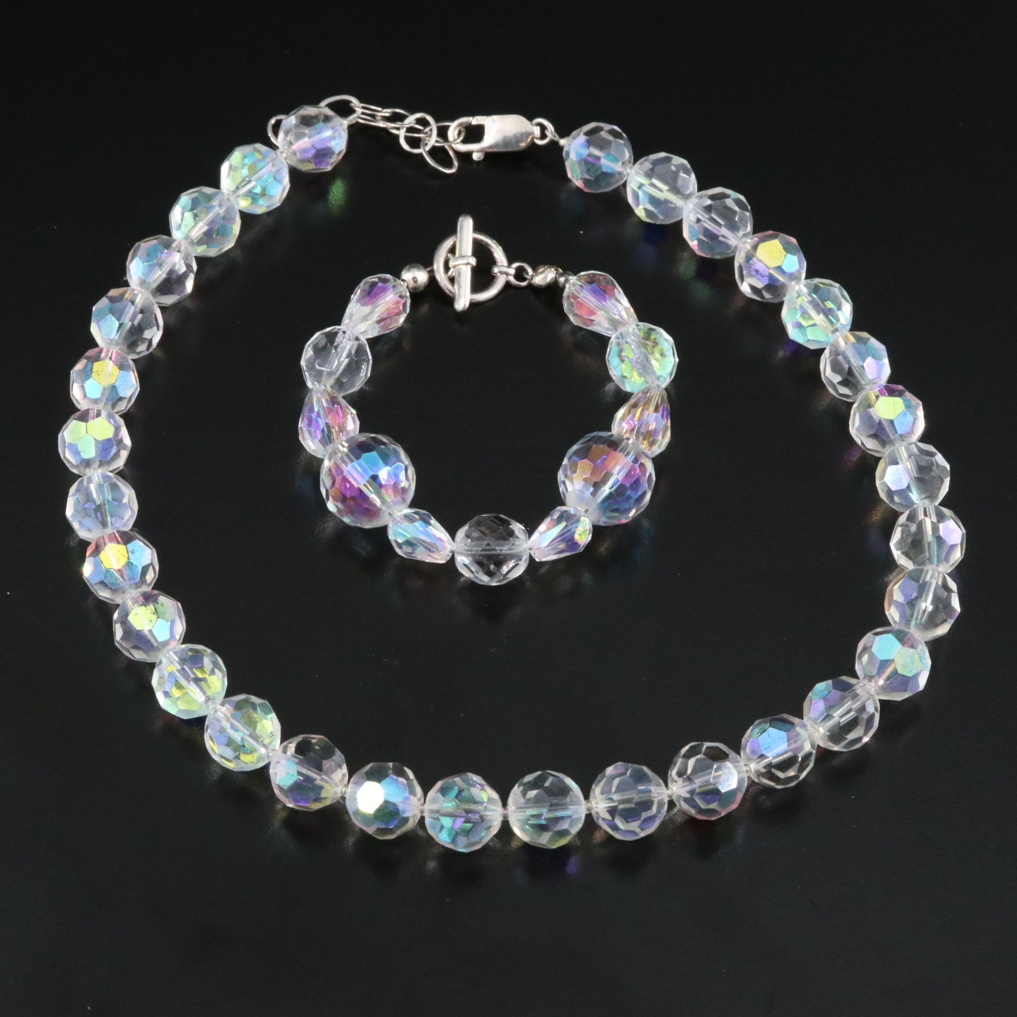 Aurora Borealis Crystal Necklace and Bracelet