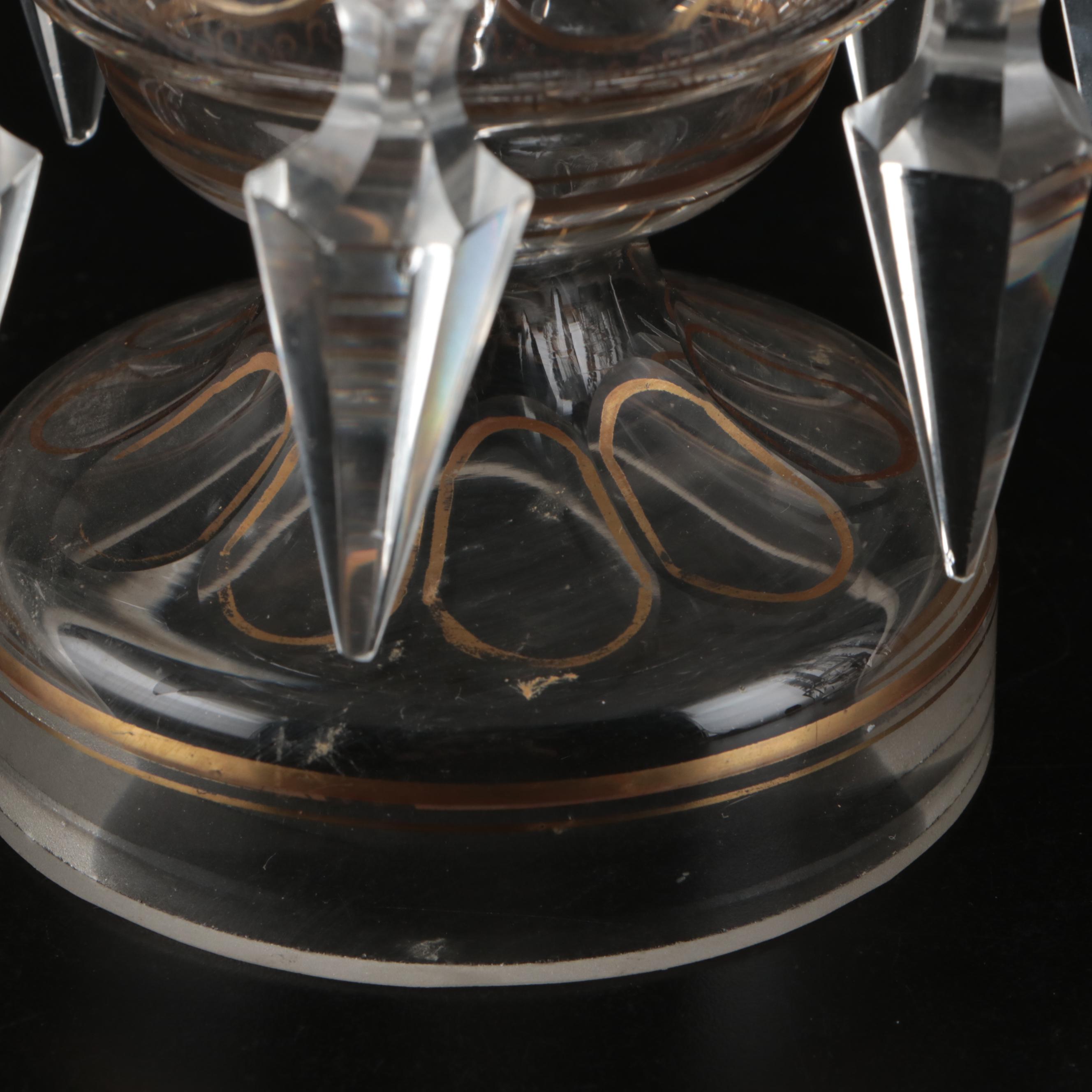 Pair of Victorian Bohemian Style Gilt Decorated Glass Mantel Lusters