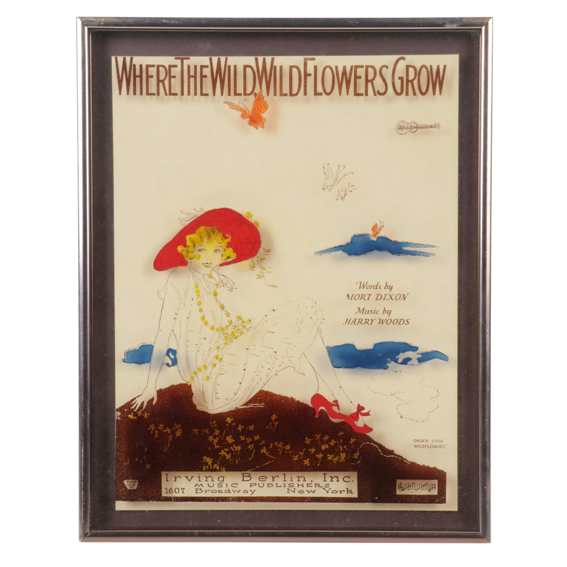 Reverse Glass Print of Sheet Music Cover For "Where The Wild, Wild Flowers Grow"