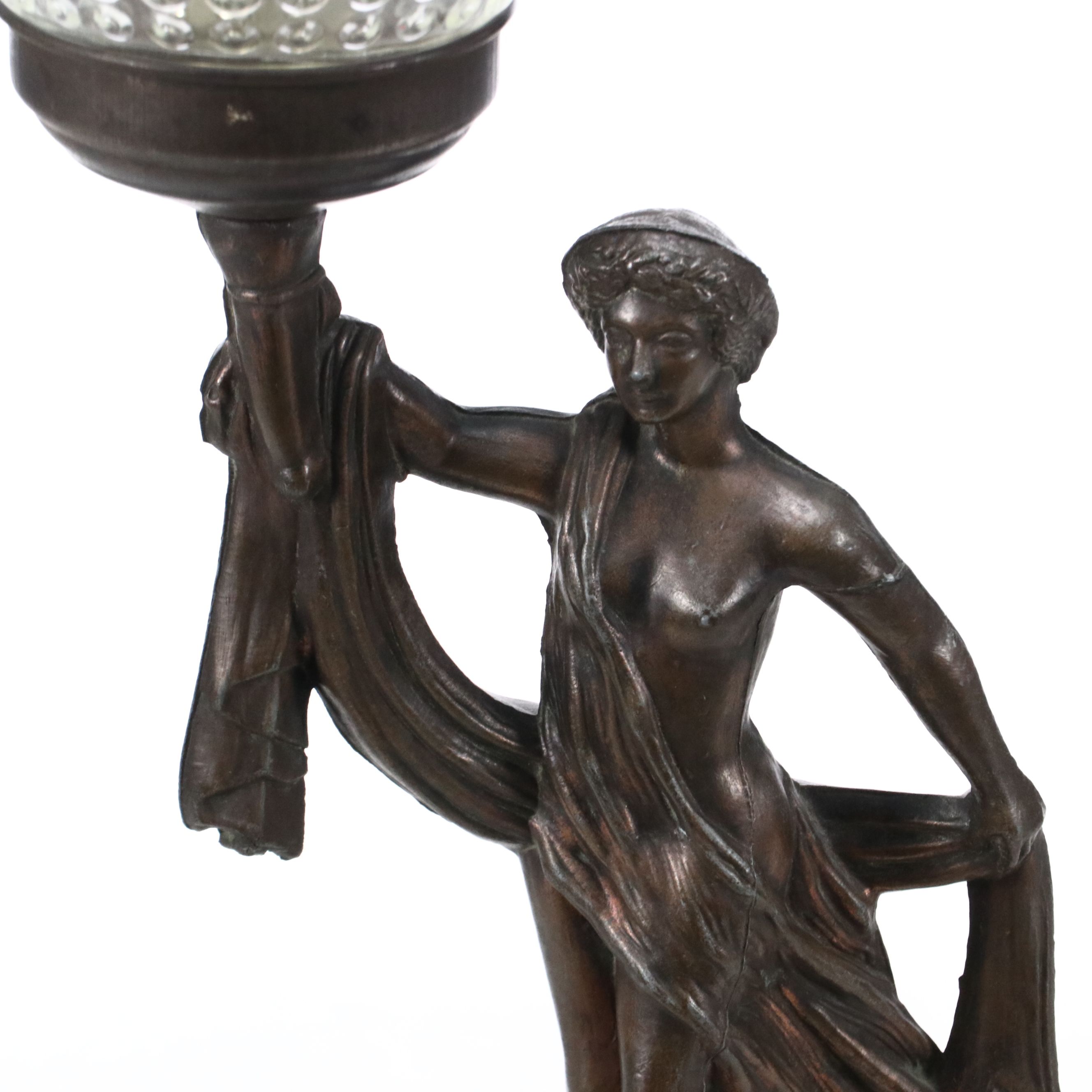 Art Deco Patinated Spelter Figure Accent Lamp, Vintage