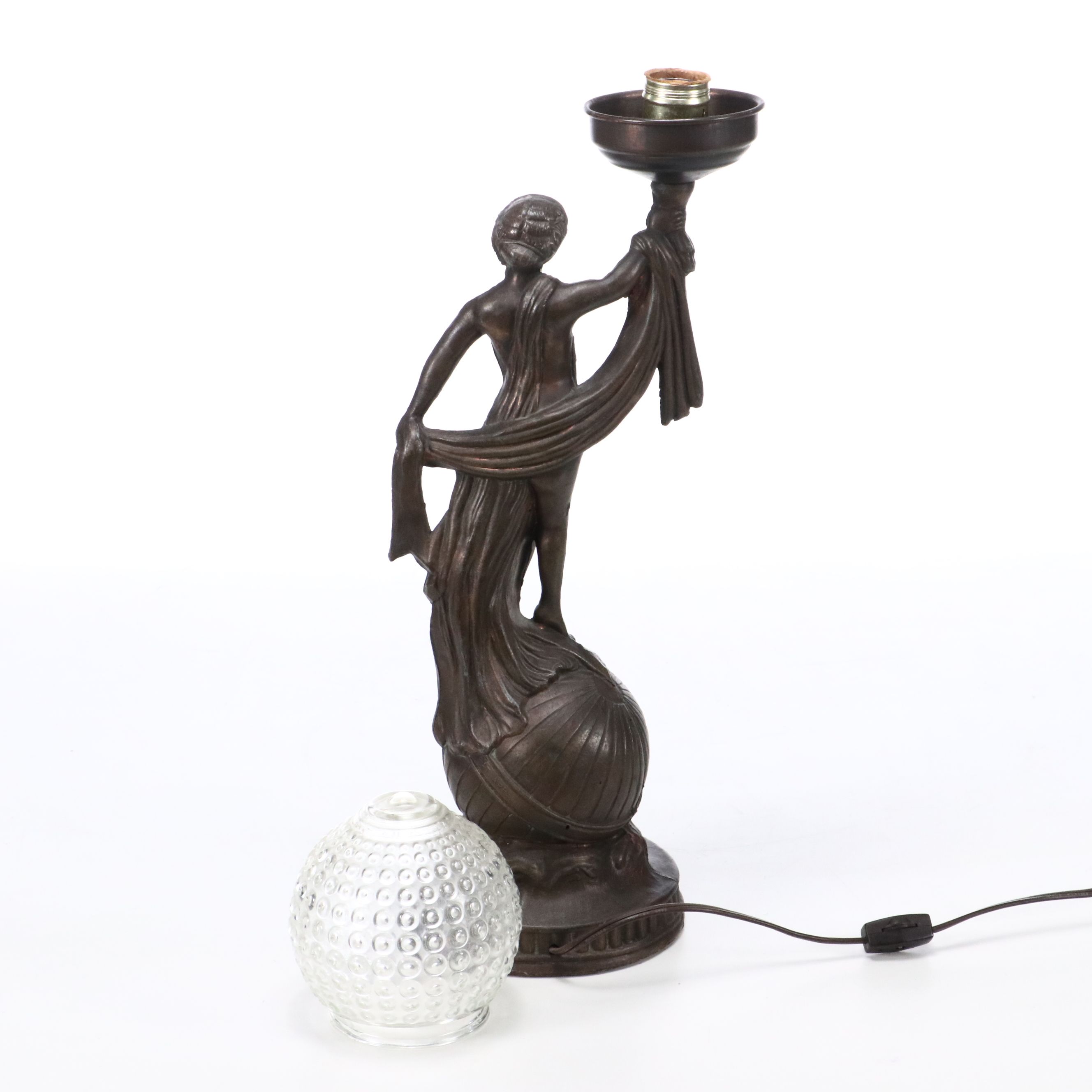 Art Deco Patinated Spelter Figure Accent Lamp, Vintage