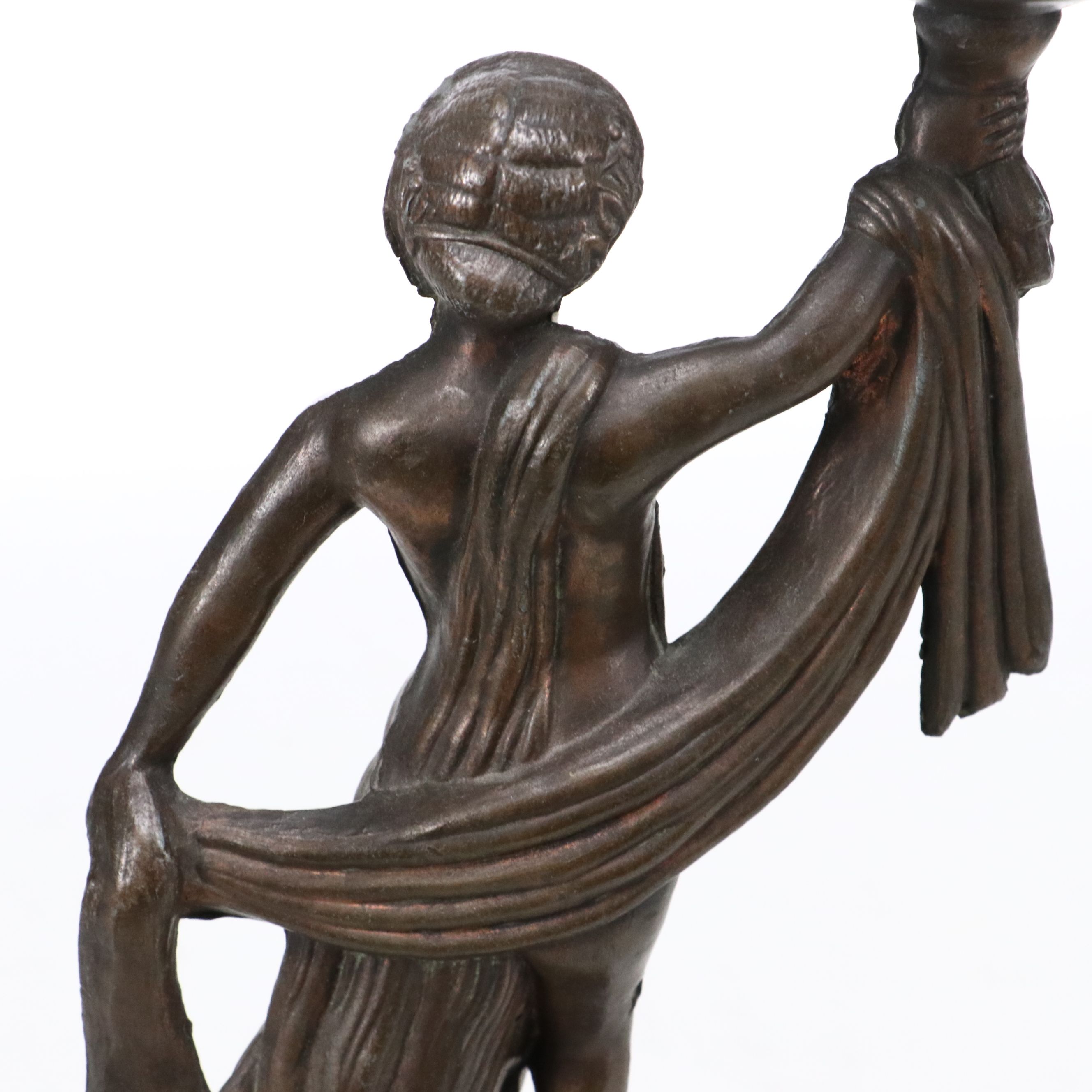 Art Deco Patinated Spelter Figure Accent Lamp, Vintage