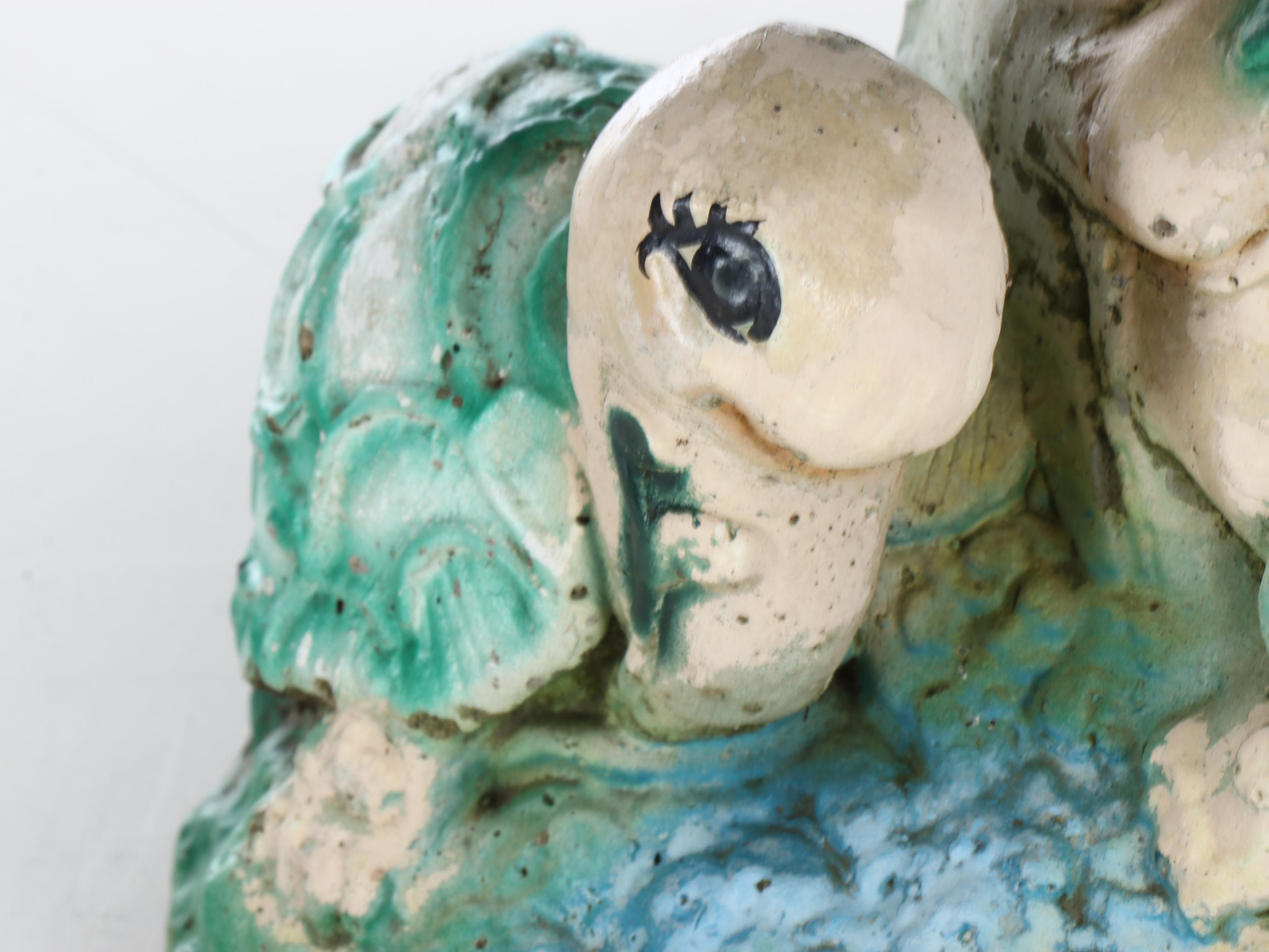 Painted Concrete Mushroom and Angel Garden Statues