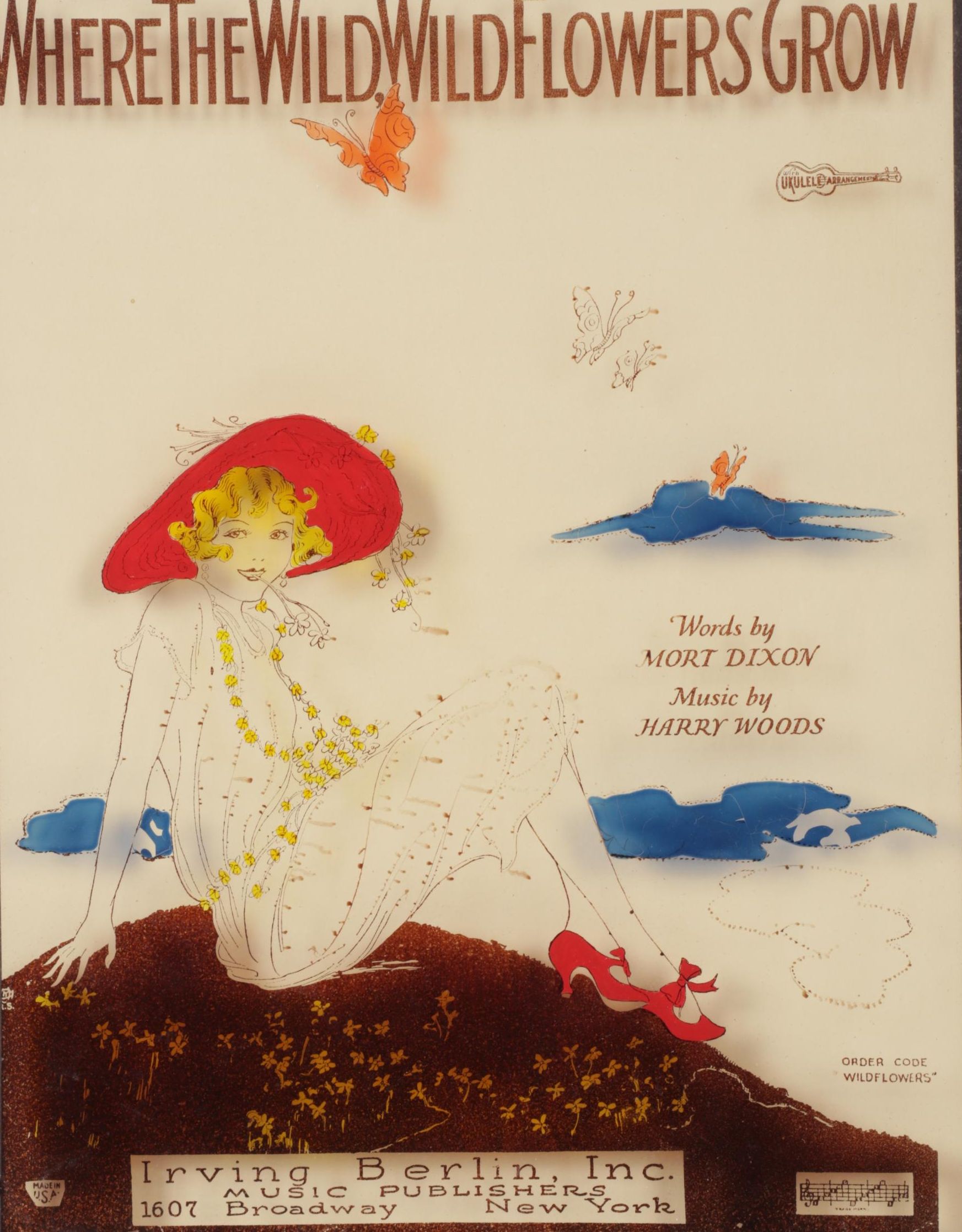 Reverse Glass Print of Sheet Music Cover For "Where The Wild, Wild Flowers Grow"