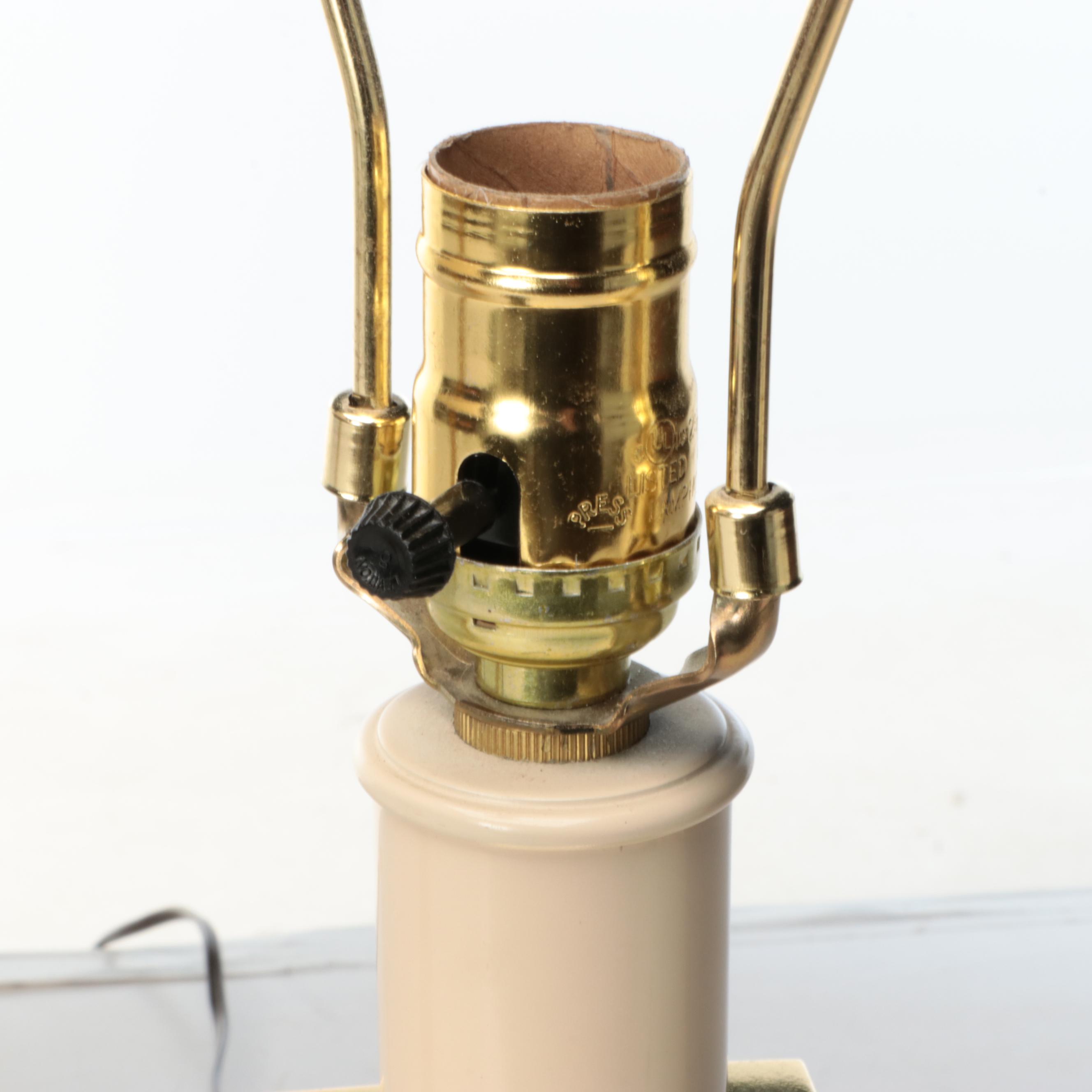 Neoclassical Style Smooth and Reeded Brass Pillar Table Lamps with Silk Shades