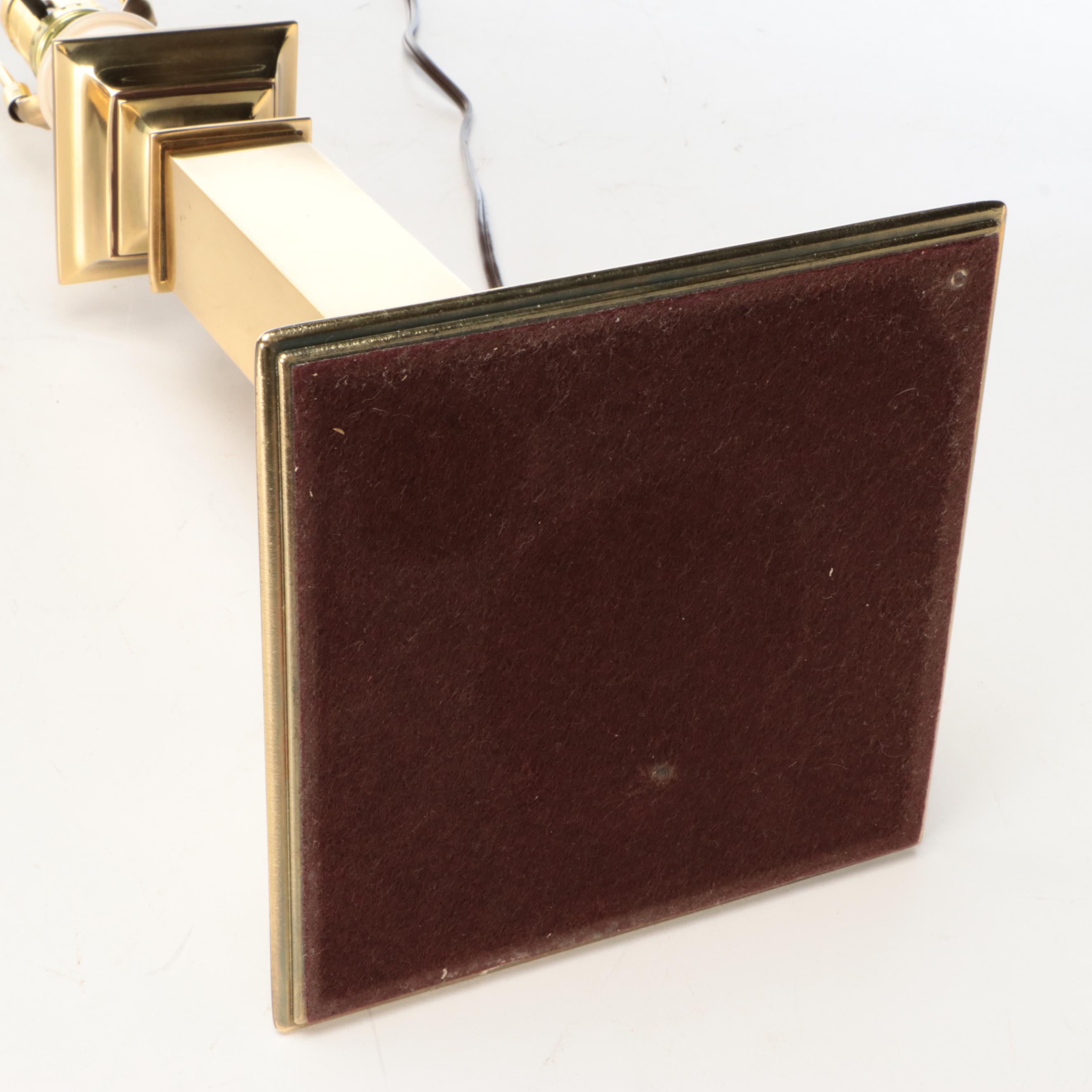 Neoclassical Style Smooth and Reeded Brass Pillar Table Lamps with Silk Shades