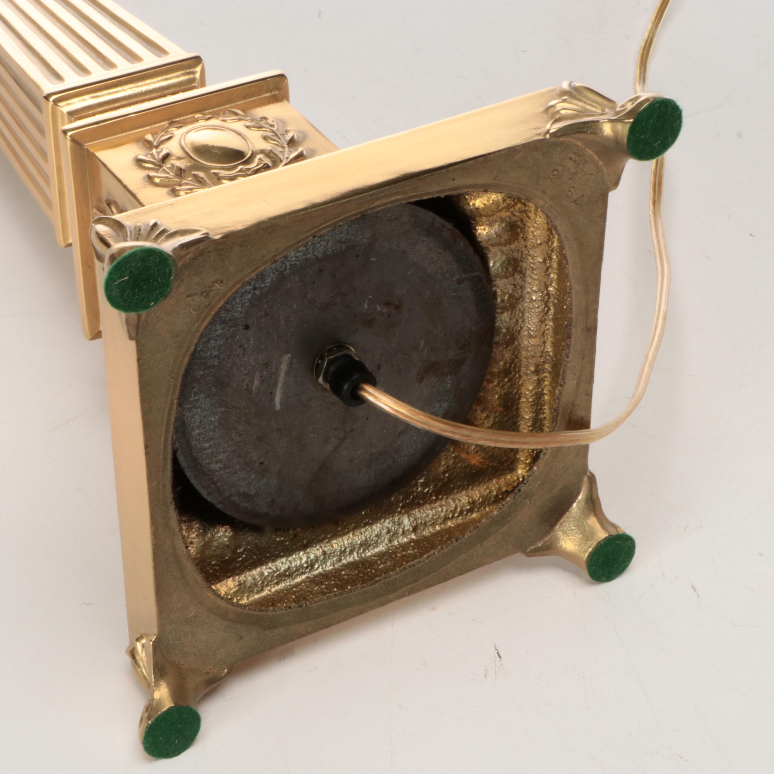 Neoclassical Style Smooth and Reeded Brass Pillar Table Lamps with Silk Shades