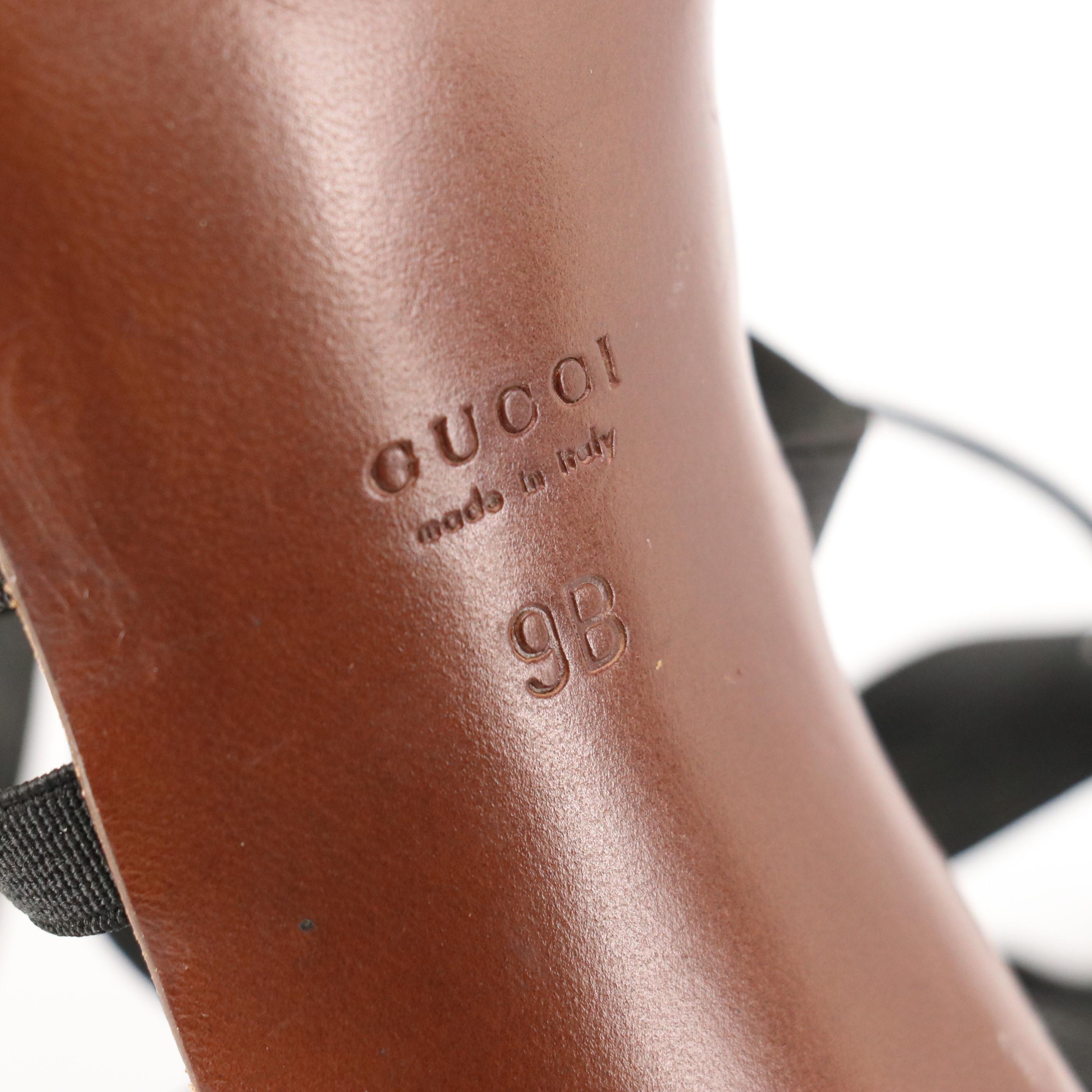 Gucci Black Leather and Textile High Heel Strappy Sandals
