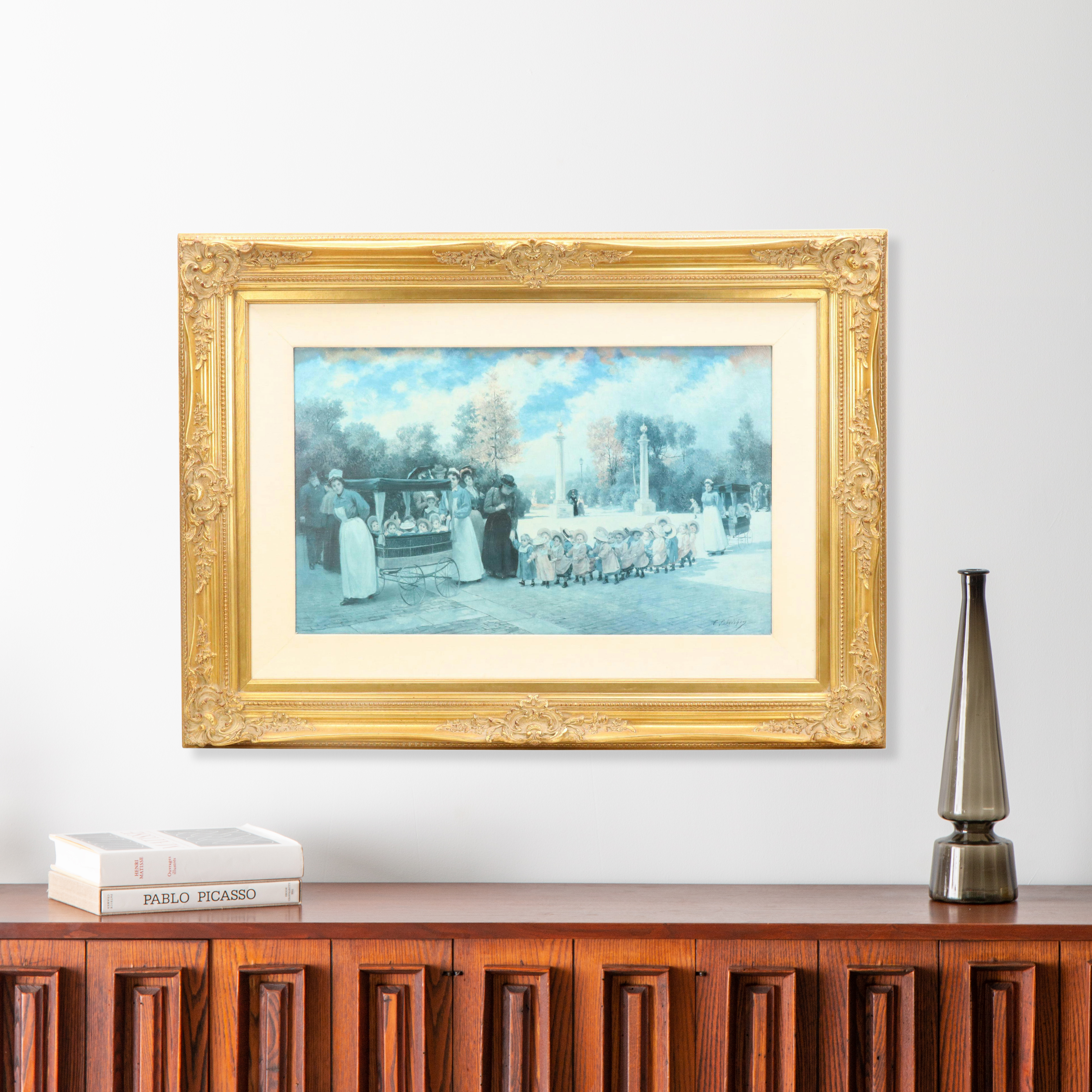 Offset Lithograph "Promenade des Enfants" After Timoléon Marie Lobrichon