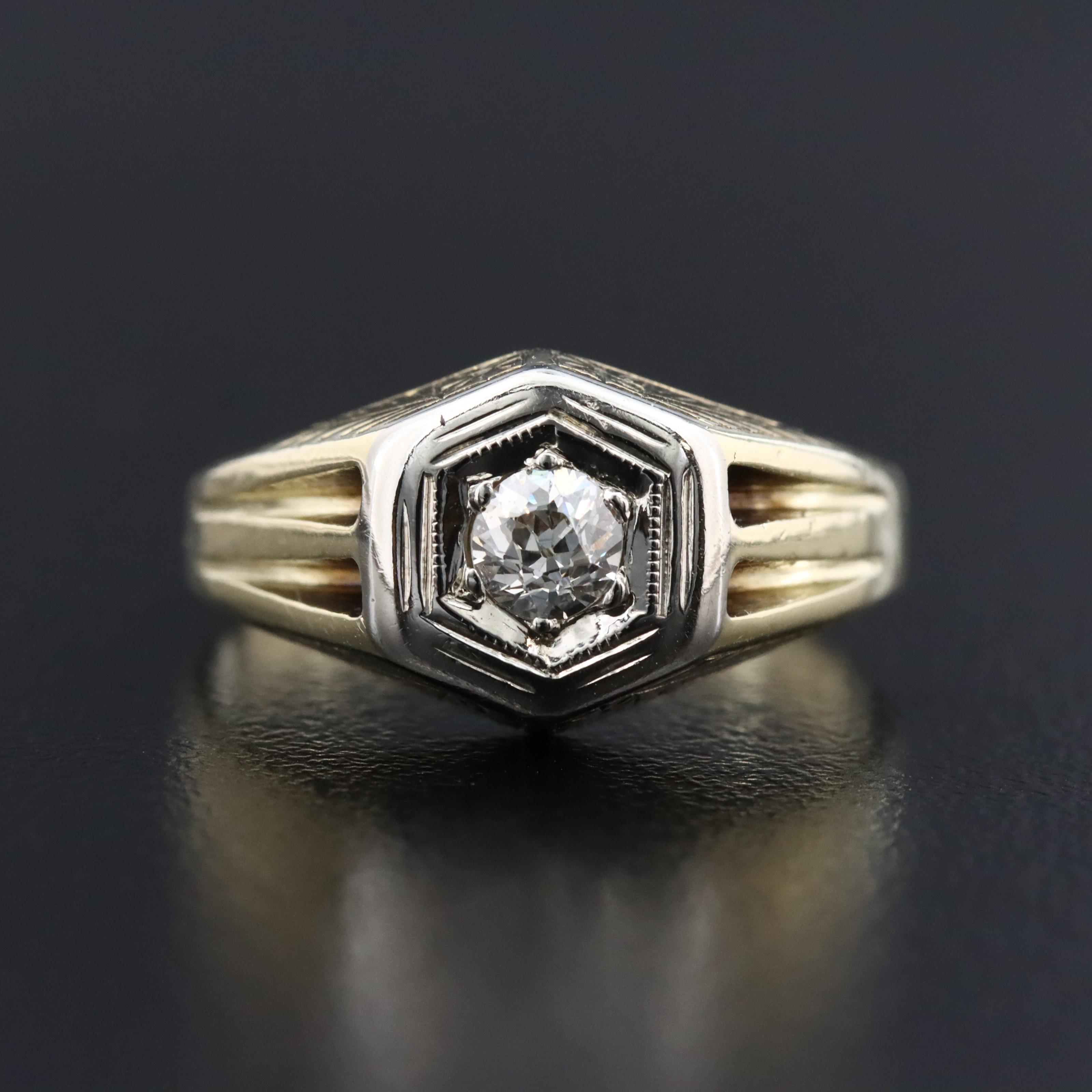 Vintage 14K 0.17 CT Diamond Solitaire Ring with 18K Accent