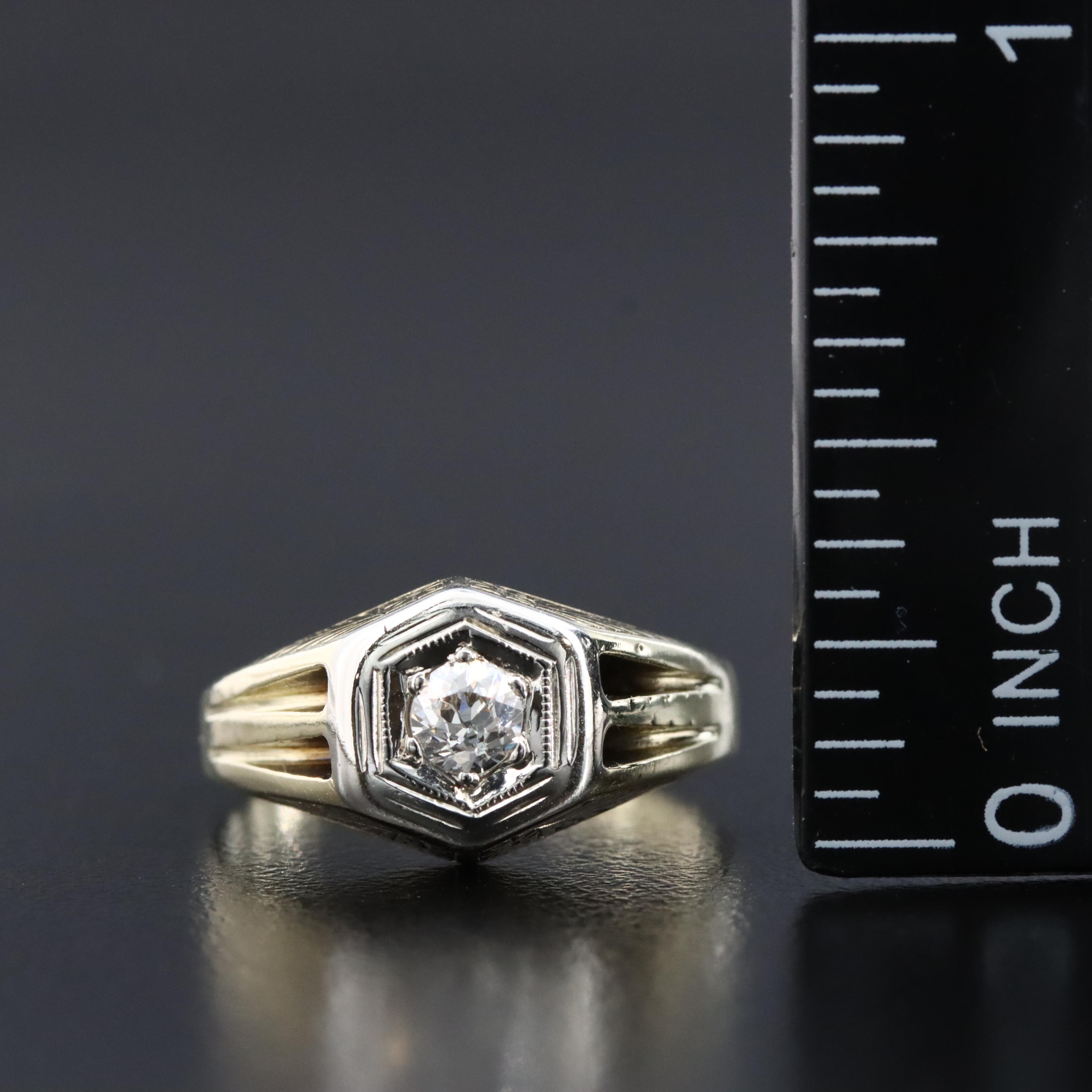 Vintage 14K 0.17 CT Diamond Solitaire Ring with 18K Accent