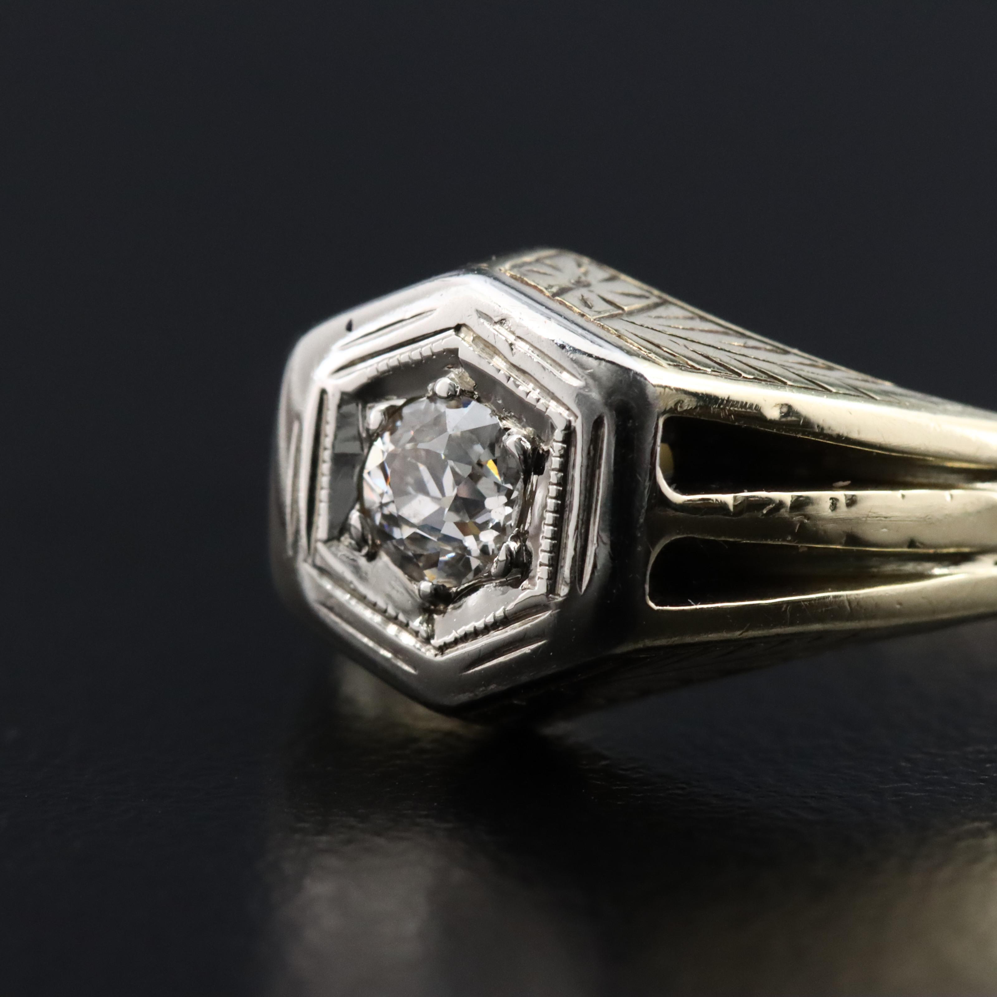 Vintage 14K 0.17 CT Diamond Solitaire Ring with 18K Accent