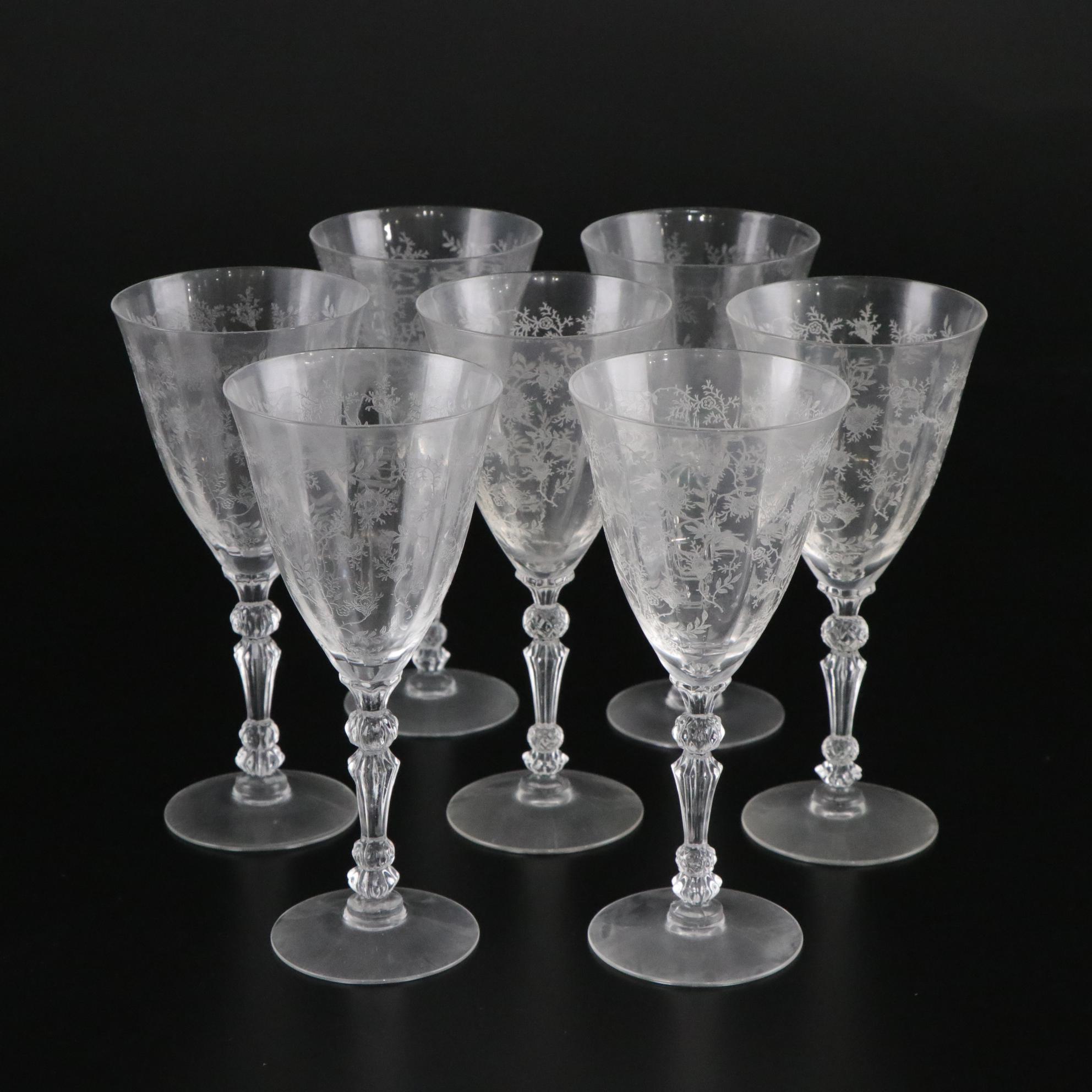 Fostoria "Chintz" Etched Glass Water Goblets and Serveware, Mid-20th C.