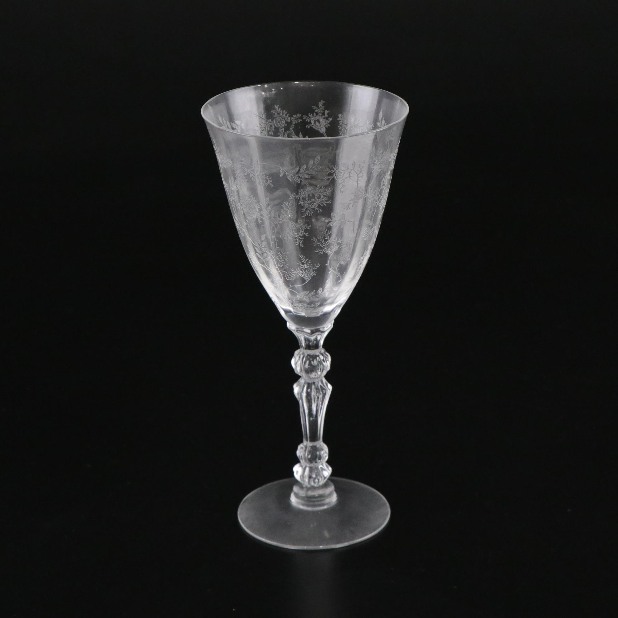 Fostoria "Chintz" Etched Glass Water Goblets and Serveware, Mid-20th C.
